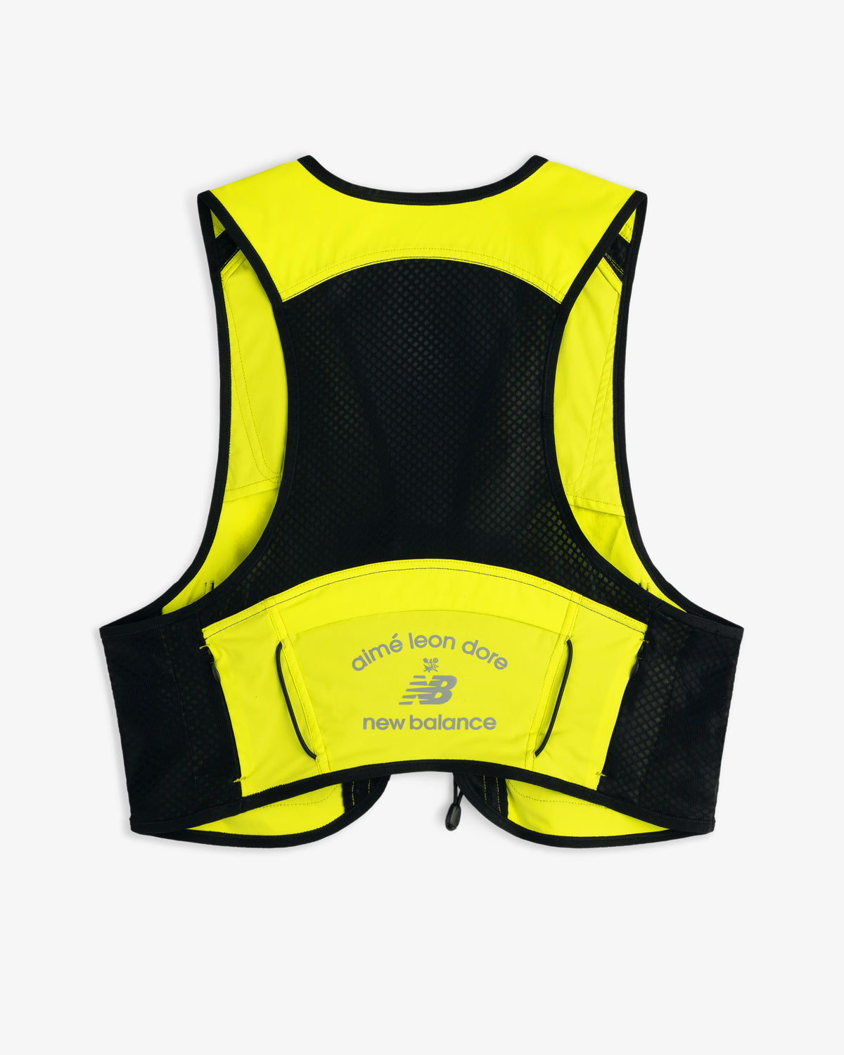 Yellow and black ALD / New Balance Hydrovest with logo details on the back pocket.