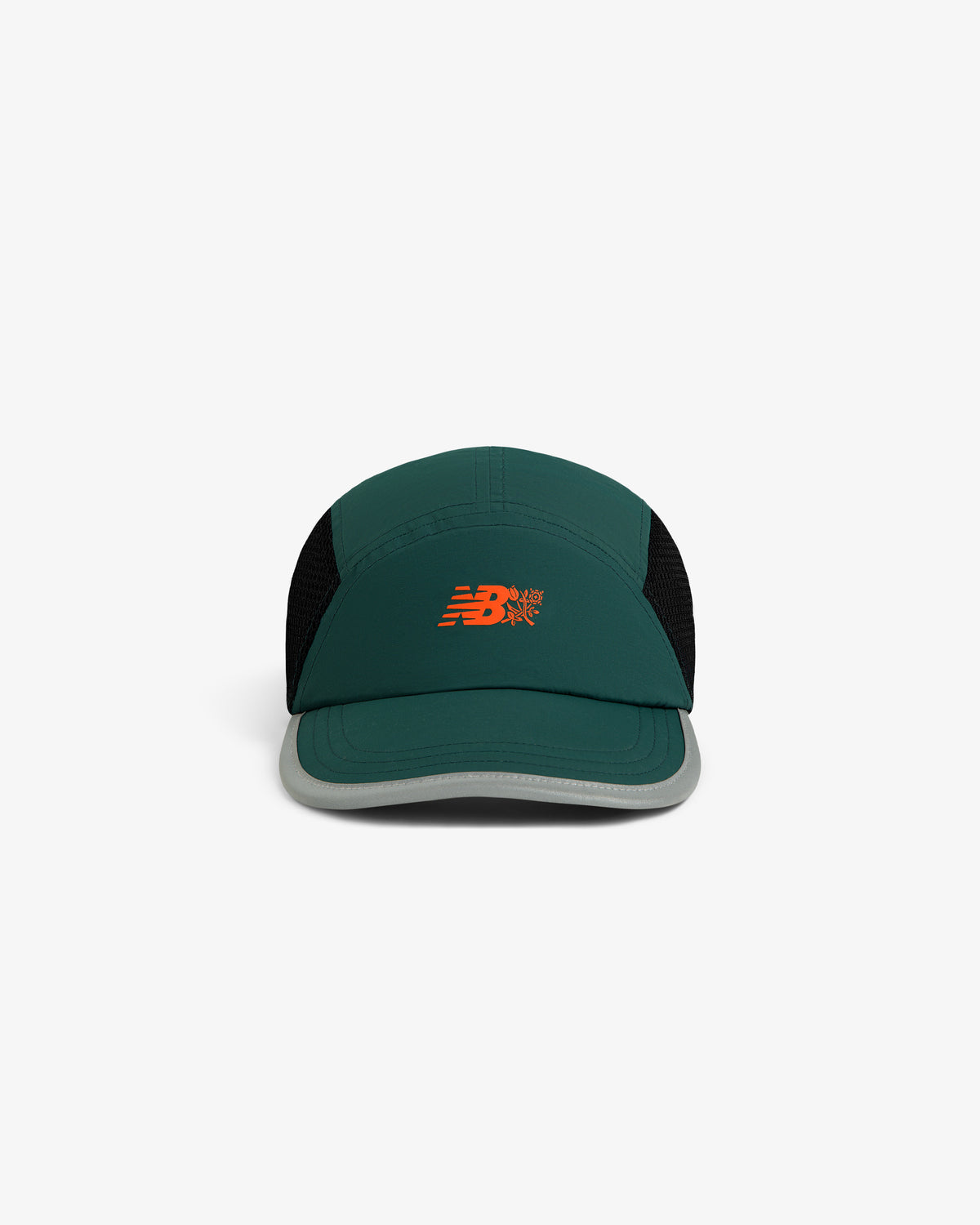 Green and black ALD / New Balance Mesh Sport Hat with orange logo, front view on a white background.