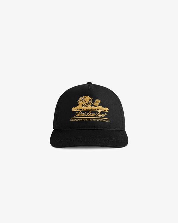 The Unisphere Hat is a black cap with a gold “Alive & Live Direct” graphic on the front.