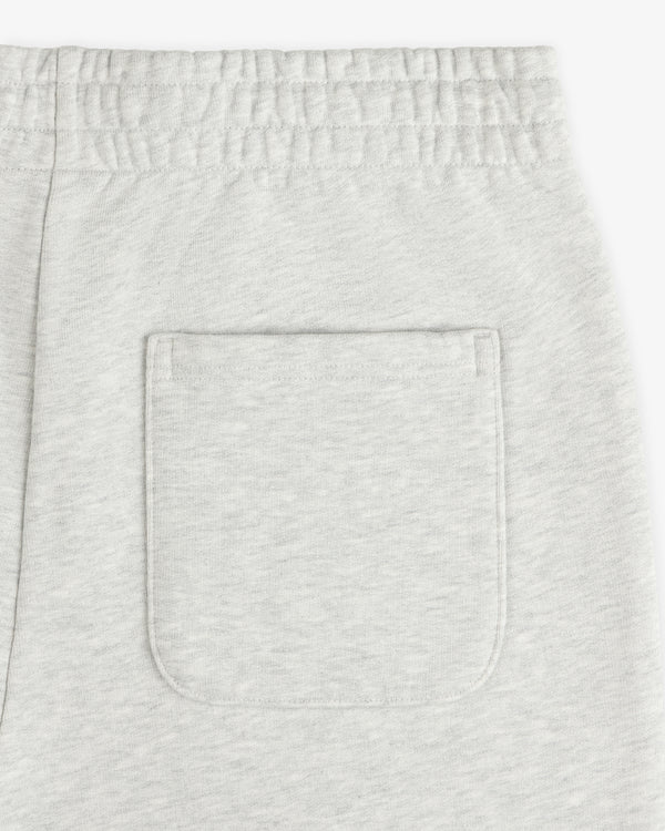 Detail of Micro Logo Sweatpants featuring light gray color, elastic waistband, and one back patch pocket.