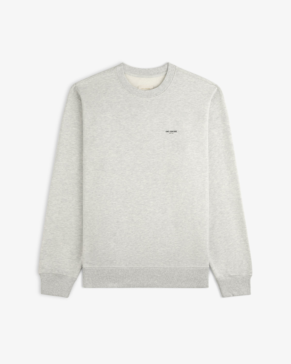 Light gray Micro Logo Crewneck Sweatshirt with small black chest text, shown on a white background.