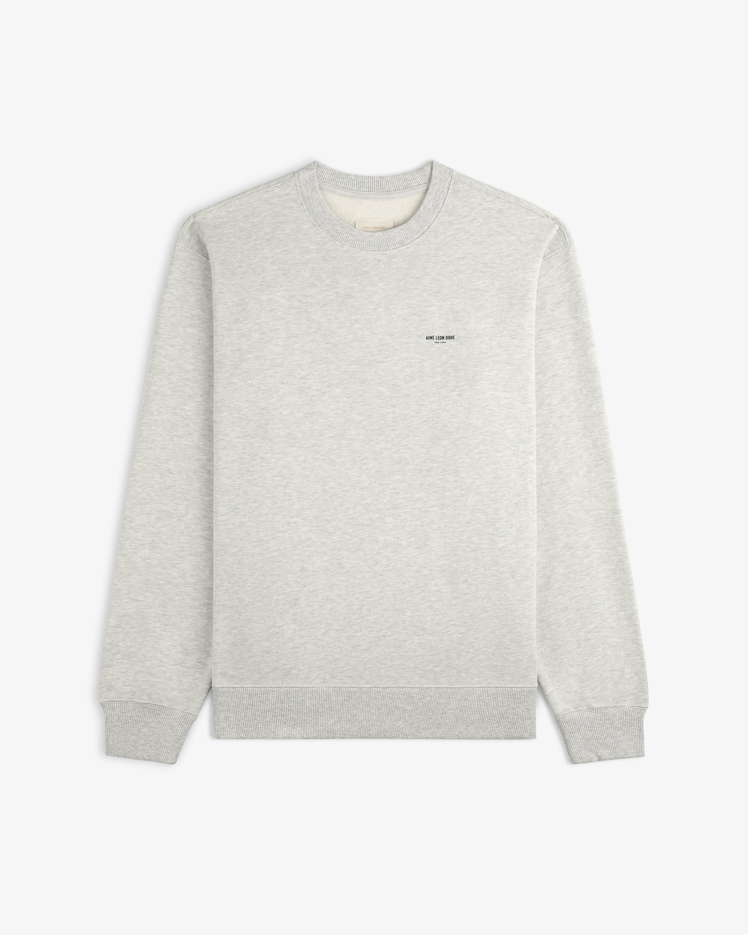 Light gray Micro Logo Crewneck Sweatshirt with small black chest text, shown on a white background.