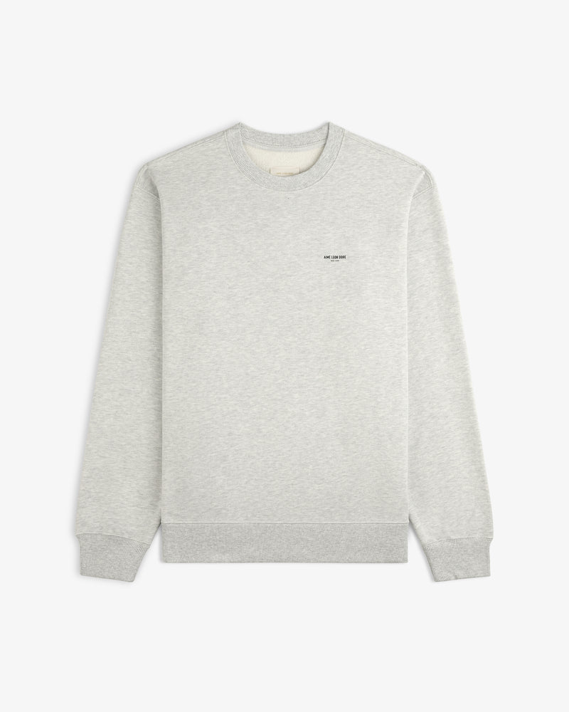 Light gray Micro Logo Crewneck Sweatshirt with small black chest text, shown on a white background.