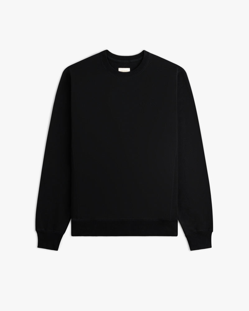 Tonal Logo Crewneck Sweatshirt: black, long sleeves, ribbed cuffs/waistband, shown on a white background.
