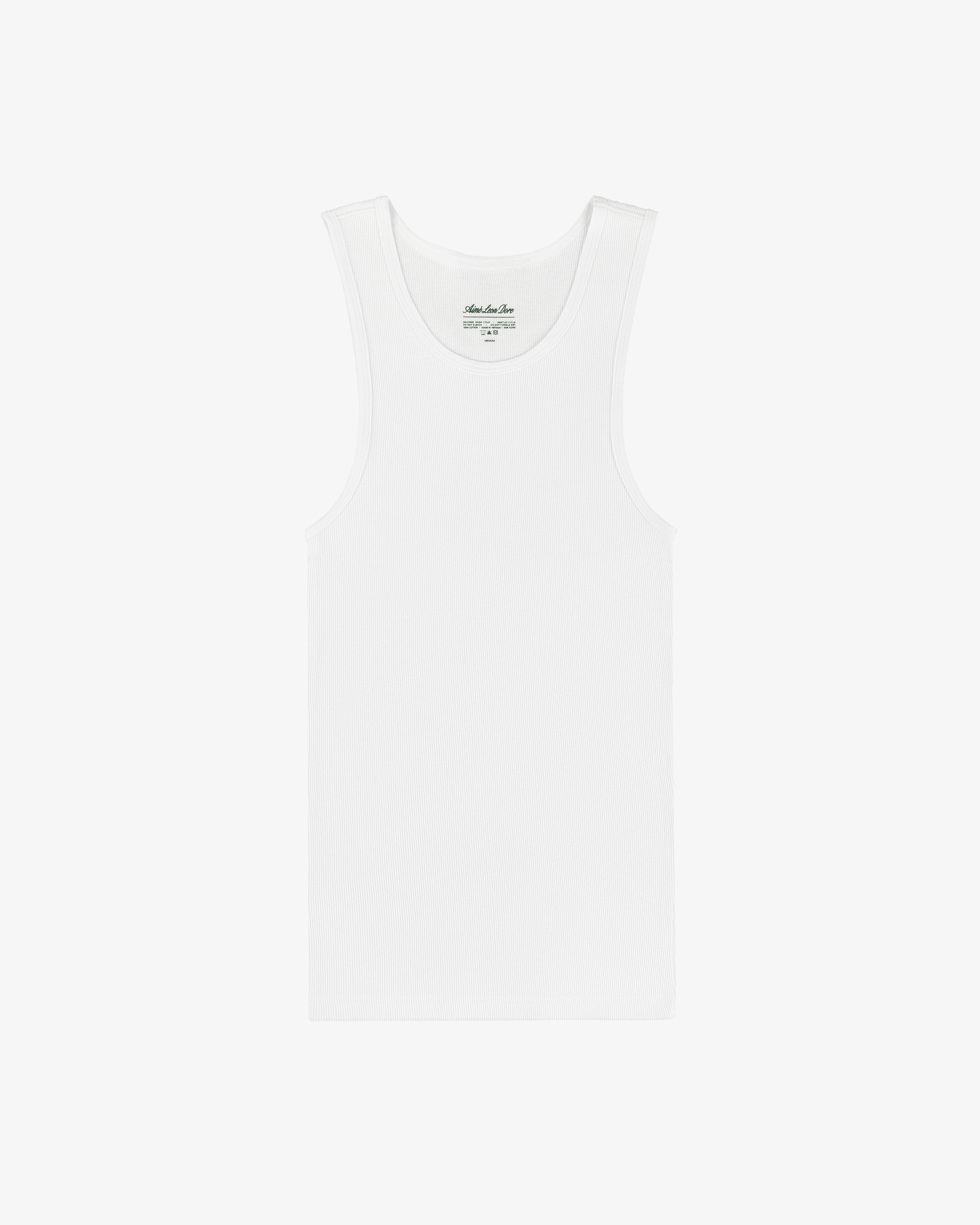 A Tank Top 3-Pack of plain white sleeveless ribbed tops is laid flat on a white background.