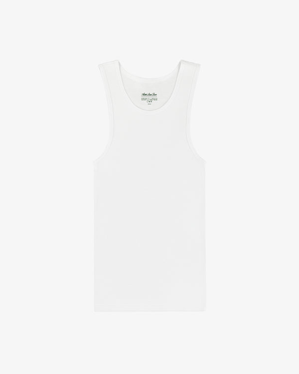 A Tank Top 3-Pack of plain white sleeveless ribbed tops is laid flat on a white background.