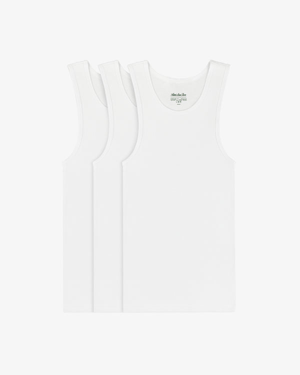 Three Tank Top 3-Pack white sleeveless undershirts stacked together on a plain white background.