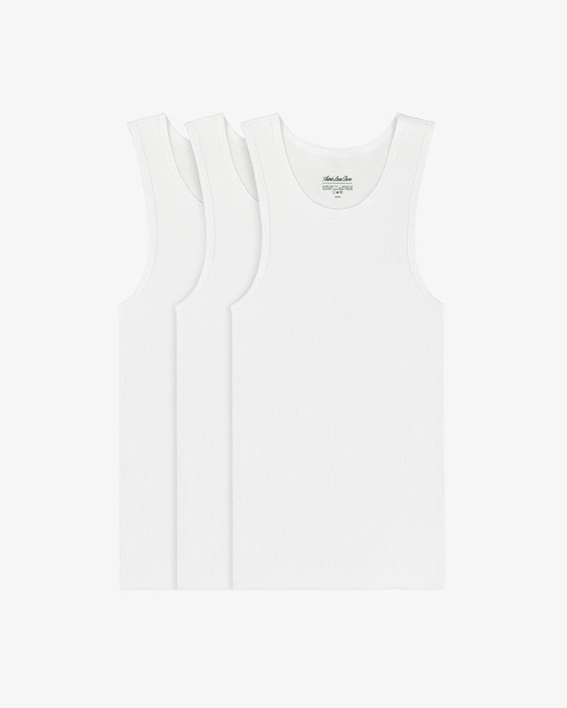 Three Tank Top 3-Pack white sleeveless undershirts stacked together on a plain white background.