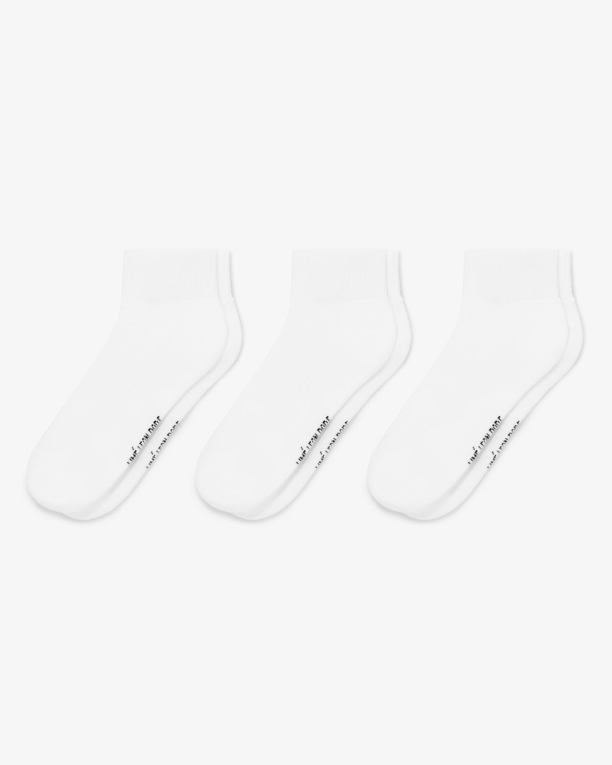 Ankle Sock 3-Pack: three plain white ankle socks arranged side by side on a white background.