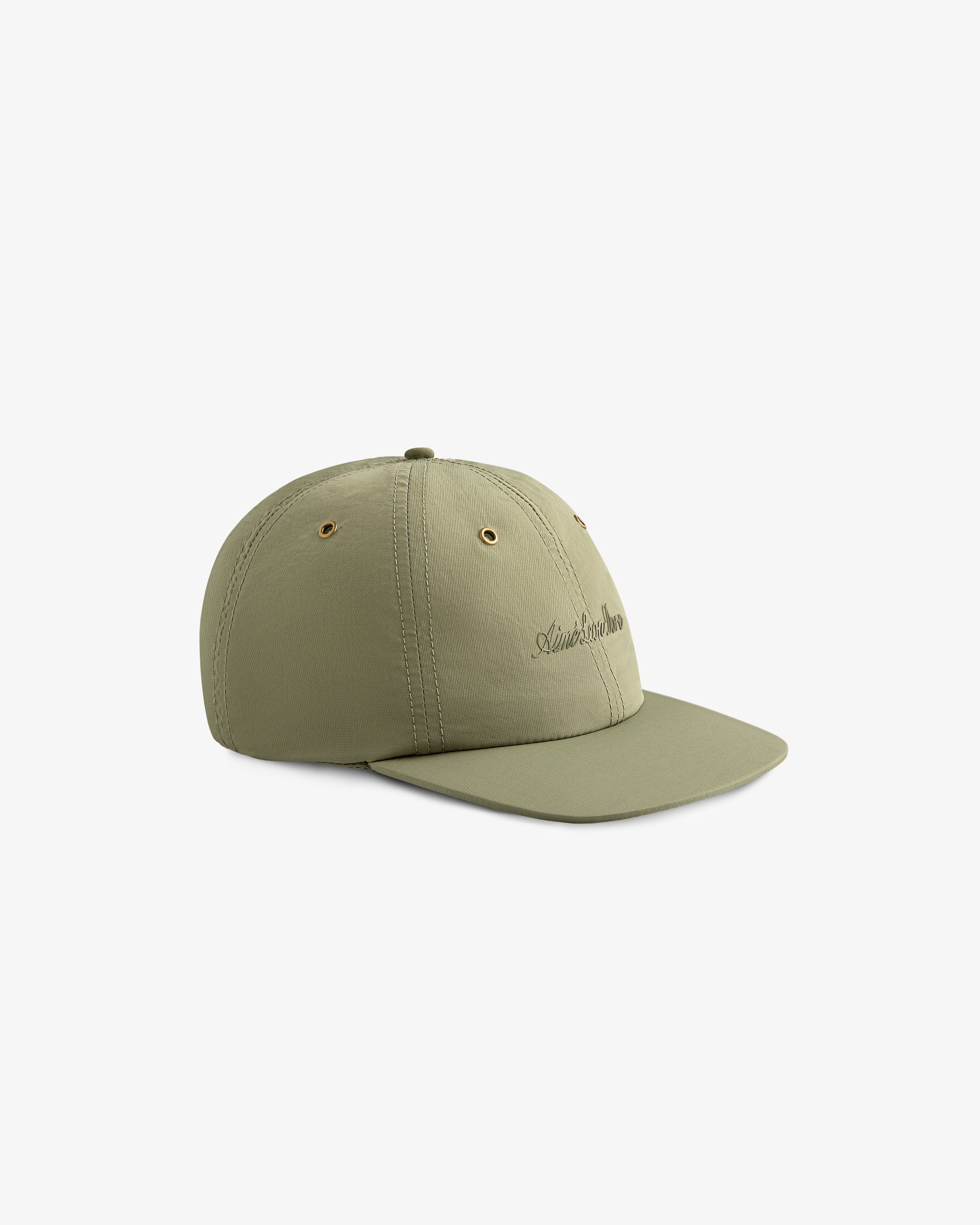 Script Sport Hat in light olive green with curved bill and subtle front embroidery, shown from the side.