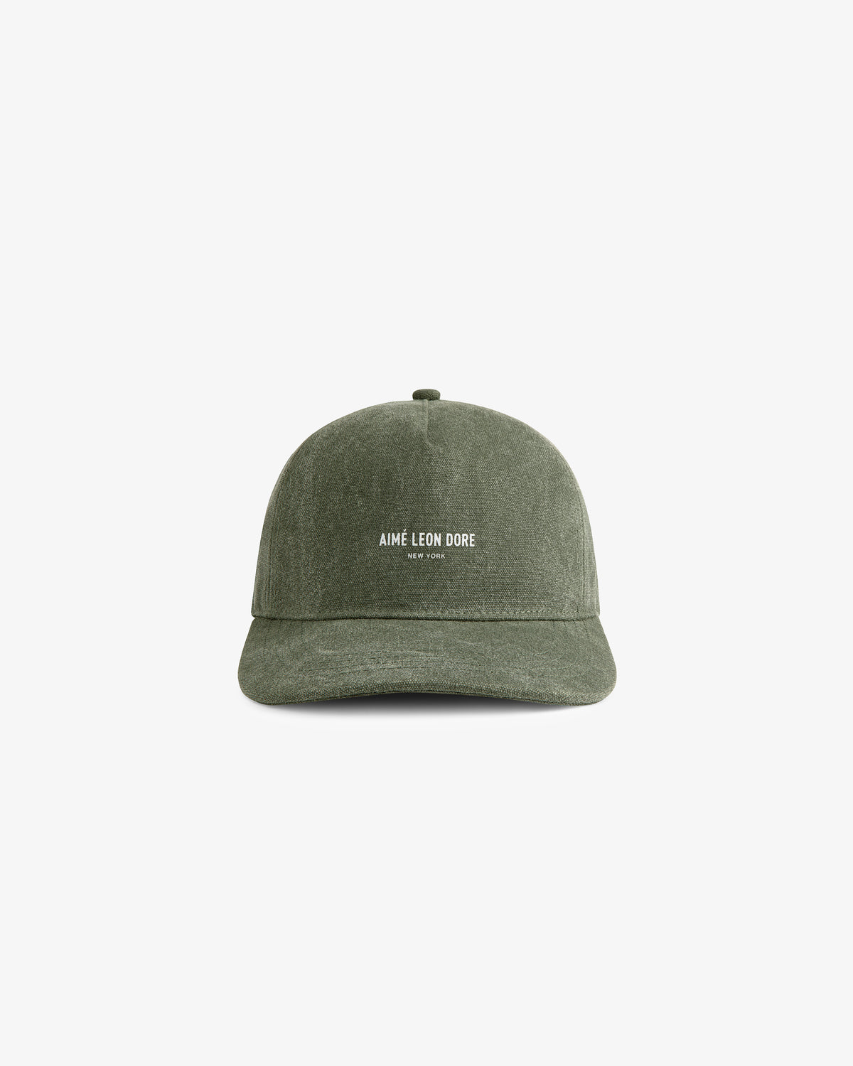 Olive green Micro Logo Hat with white AIME LEON DORE text logo, shown on a plain white background.