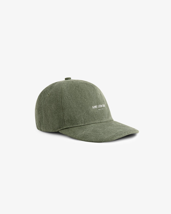 Olive green Micro Logo Hat with a curved brim and small white text on the front, shown on a plain white background.