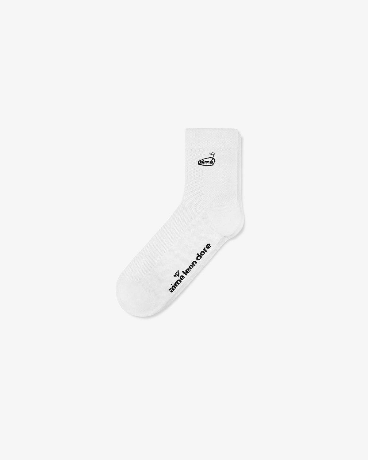 ALD Golf Performance Ankle Sock in white with black text and a small logo near the top and on the side.