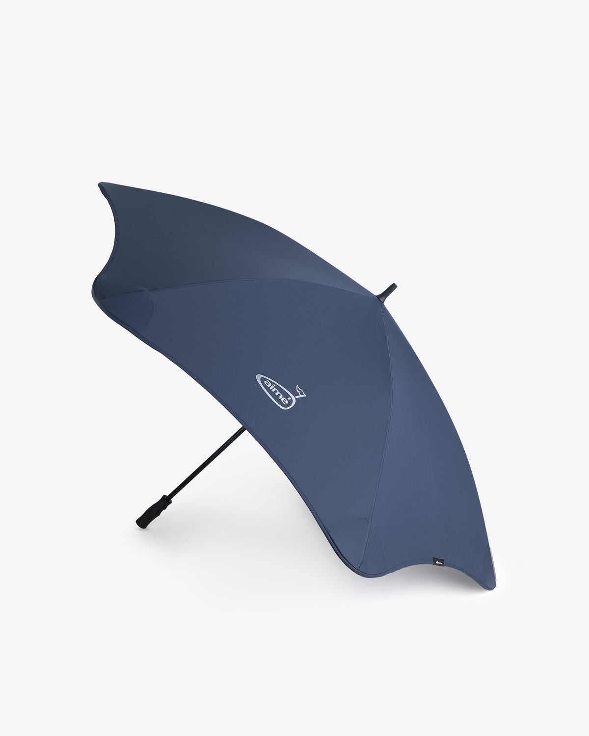 The ALD Golf Spectator Umbrella is dark blue with an asymmetrical design and black handle, shown on a white background.