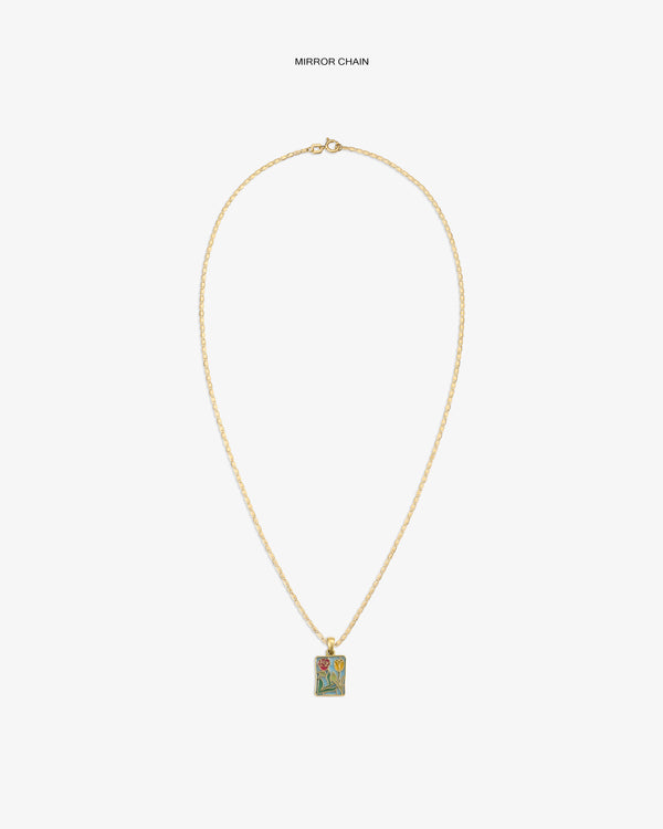 14Kt Gold Stained Glass Crest Pendant with colorful floral design, shown on a plain white background.