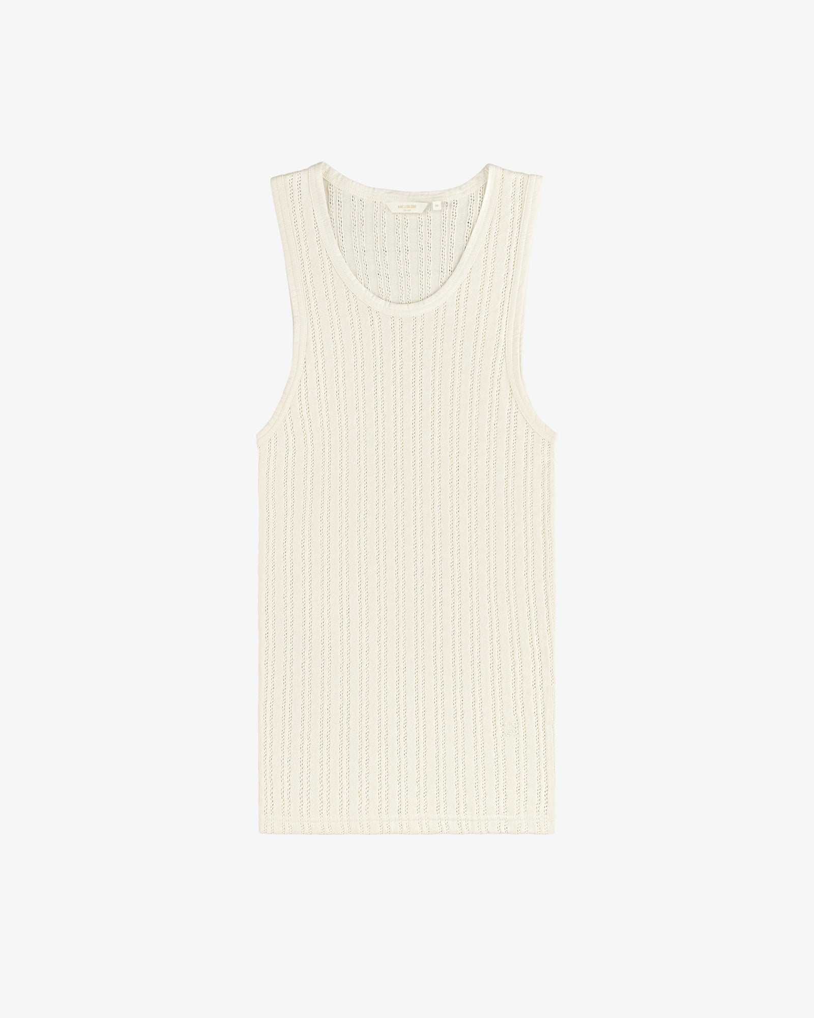 Eyelet Tank Top in off-white, sleeveless and ribbed, shown laid flat on a plain white background.