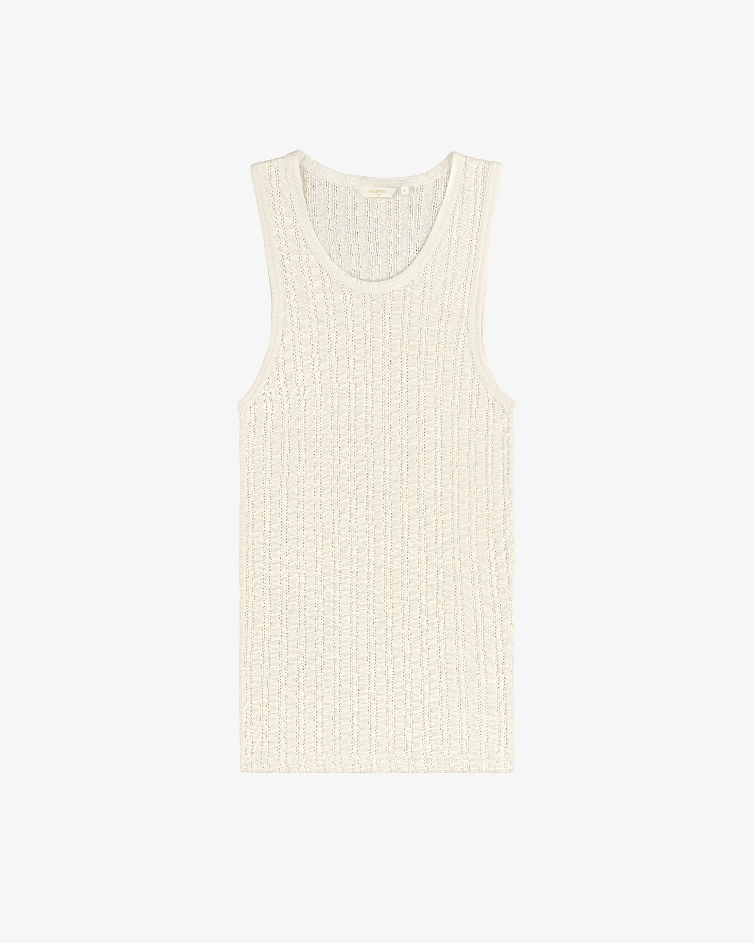 Eyelet Tank Top in off-white, sleeveless and ribbed, shown laid flat on a plain white background.