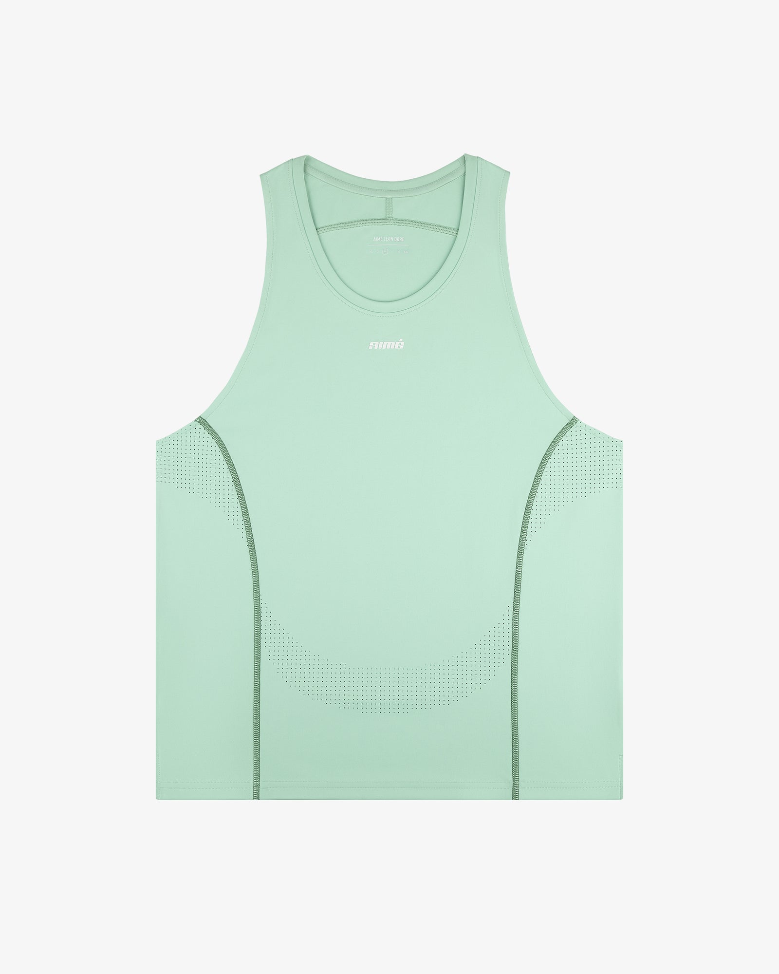 Aimé Performance Tank Top: Light green, sleeveless, dotted design, with gray side accents for a sporty look.