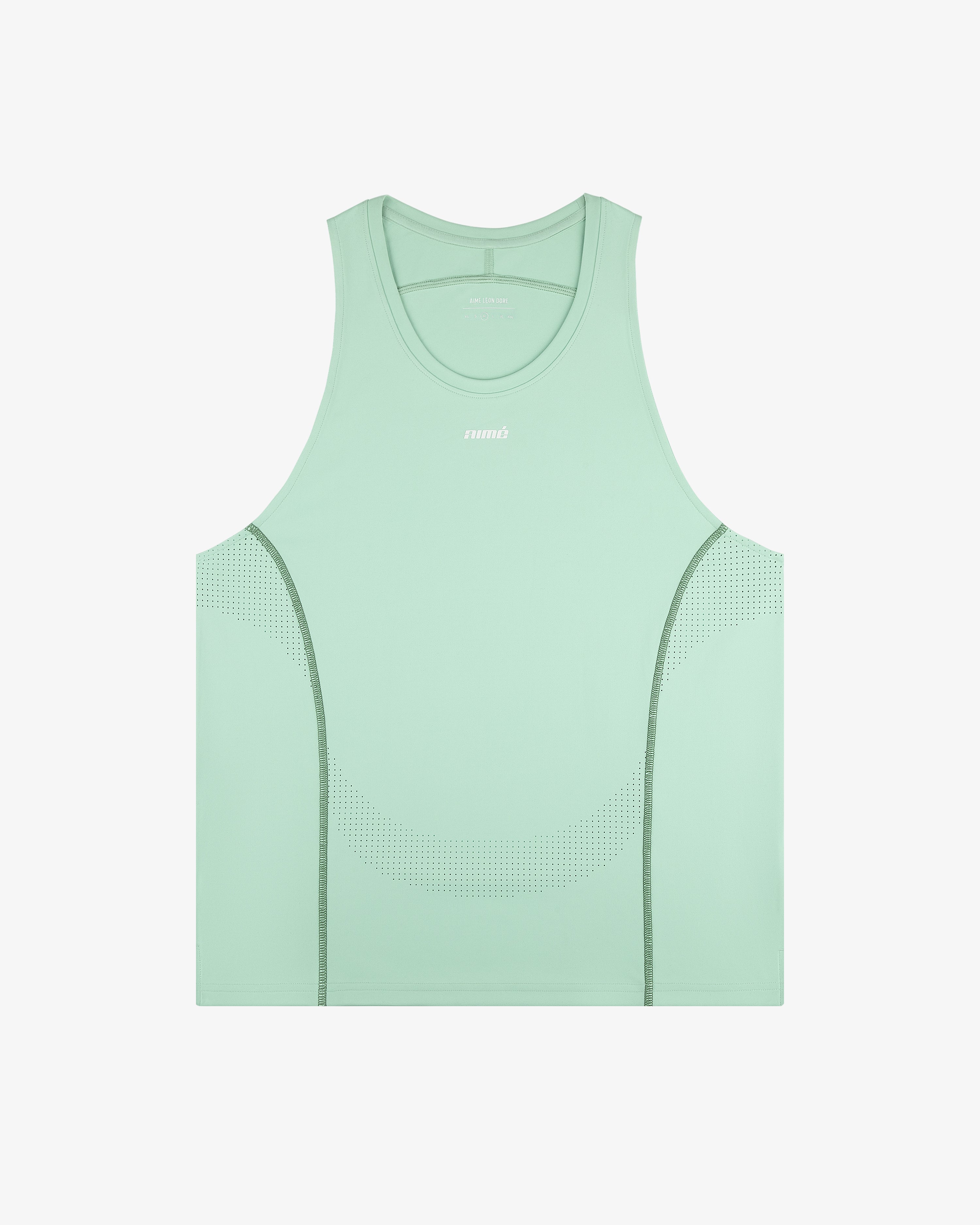 Aimé Performance Tank Top: Light green, sleeveless, dotted design, with gray side accents for a sporty look.