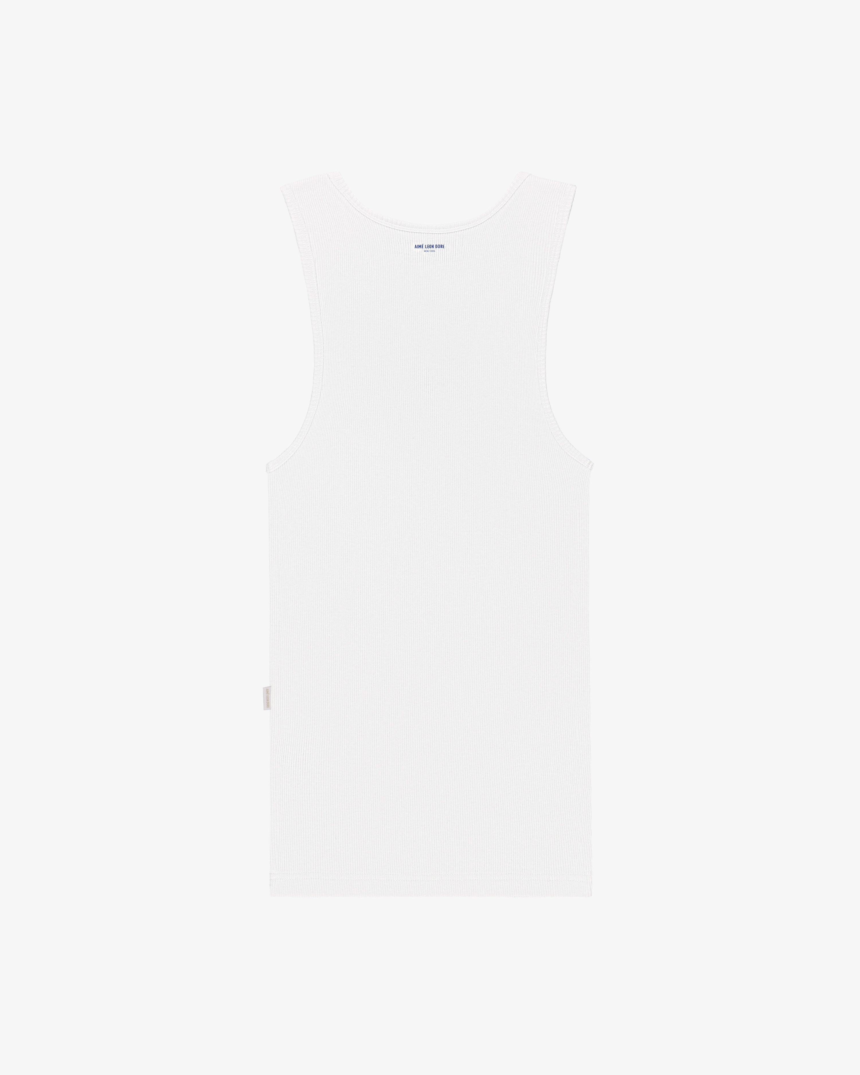 The Mets Tank Top, shown from the back, is a plain white ribbed style laid flat on a white background.