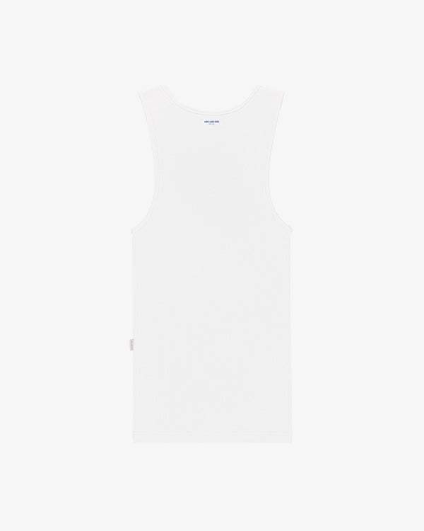 The Mets Tank Top, shown from the back, is a plain white ribbed style laid flat on a white background.