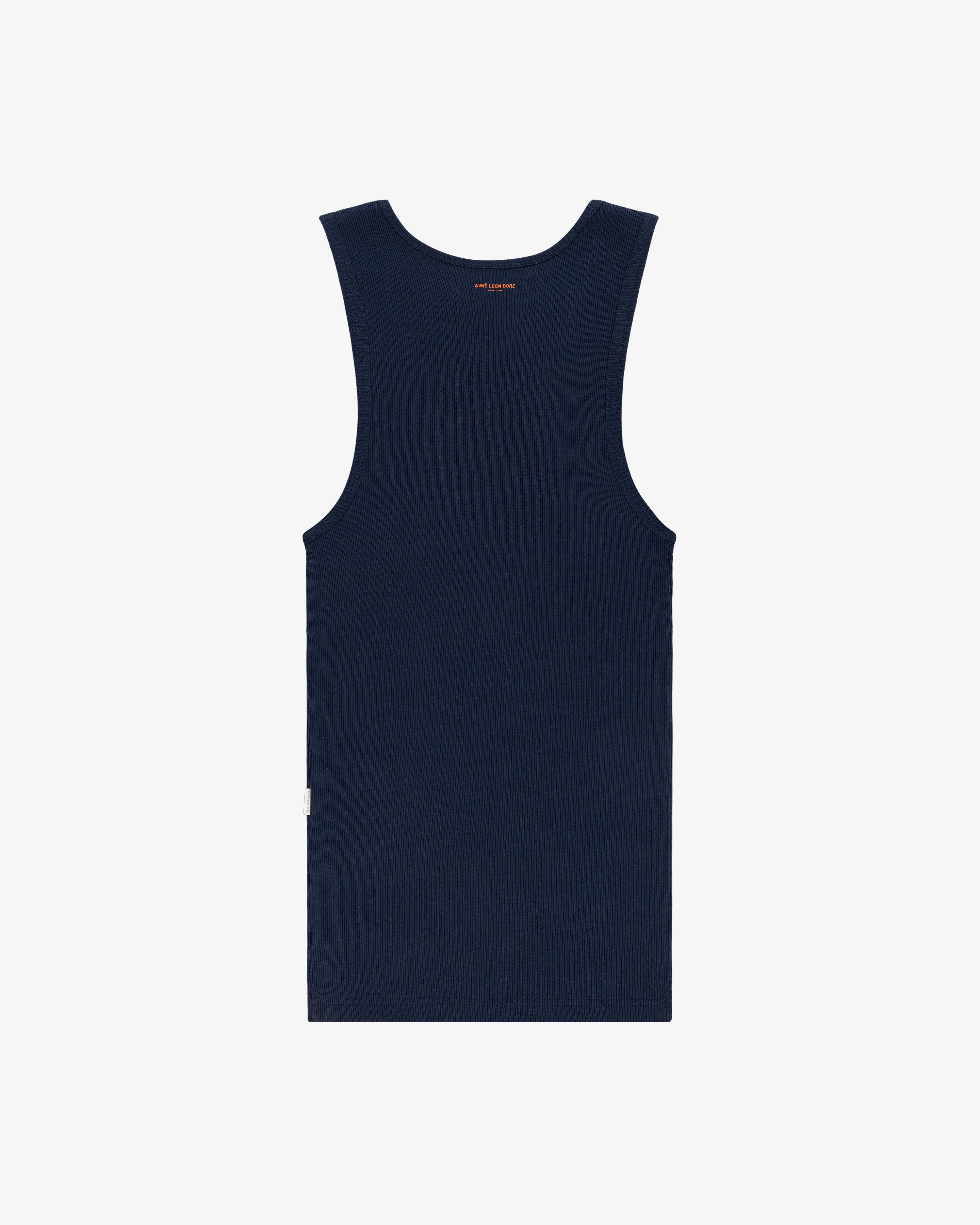 Mets Tank Top in navy blue, sleeveless and laid flat on a white background, shown from the back.