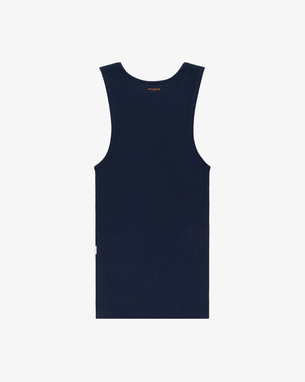 Mets Tank Top in navy blue, sleeveless and laid flat on a white background, shown from the back.