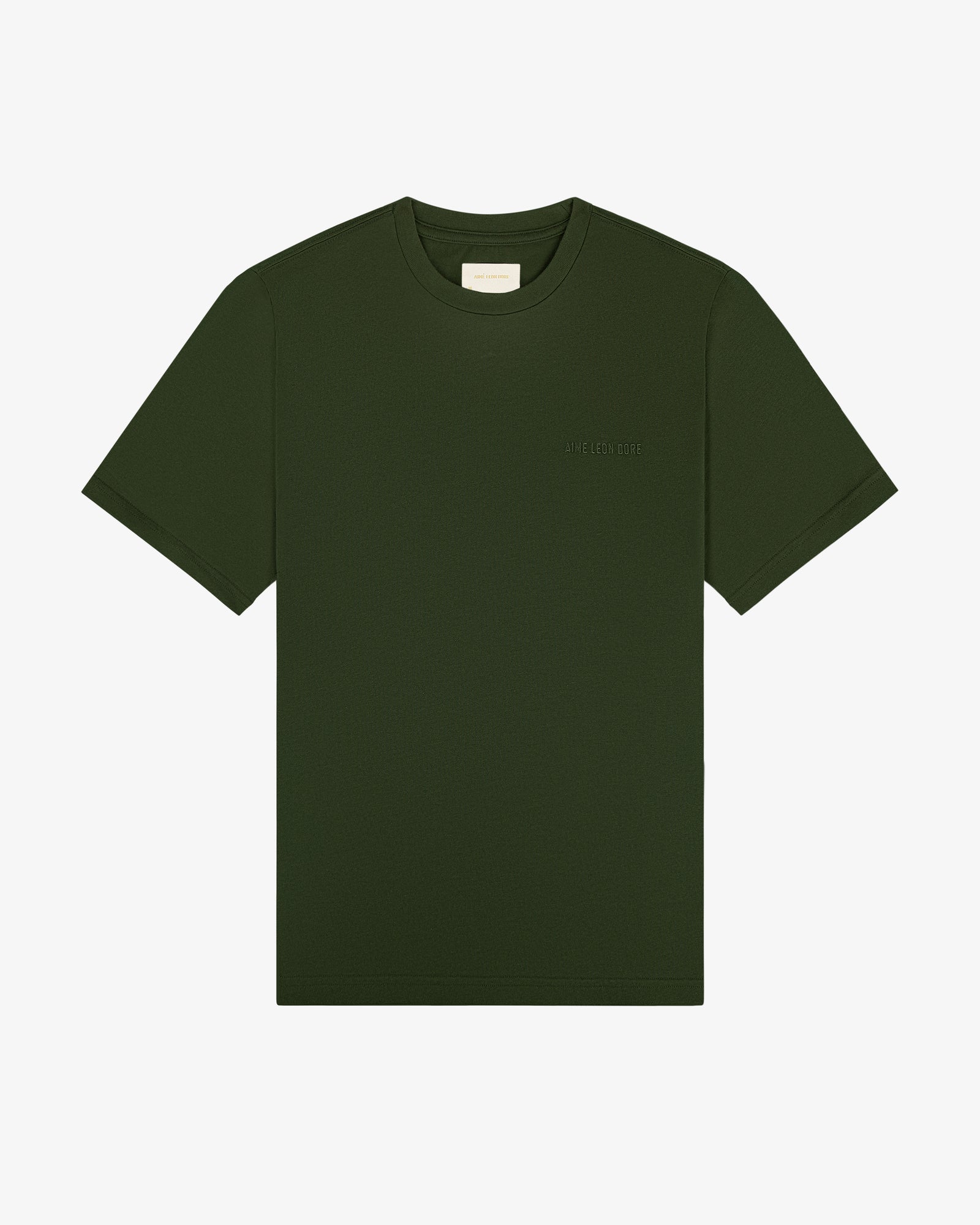 Tonal Logo Tee in dark green, short-sleeve, front view on white background.