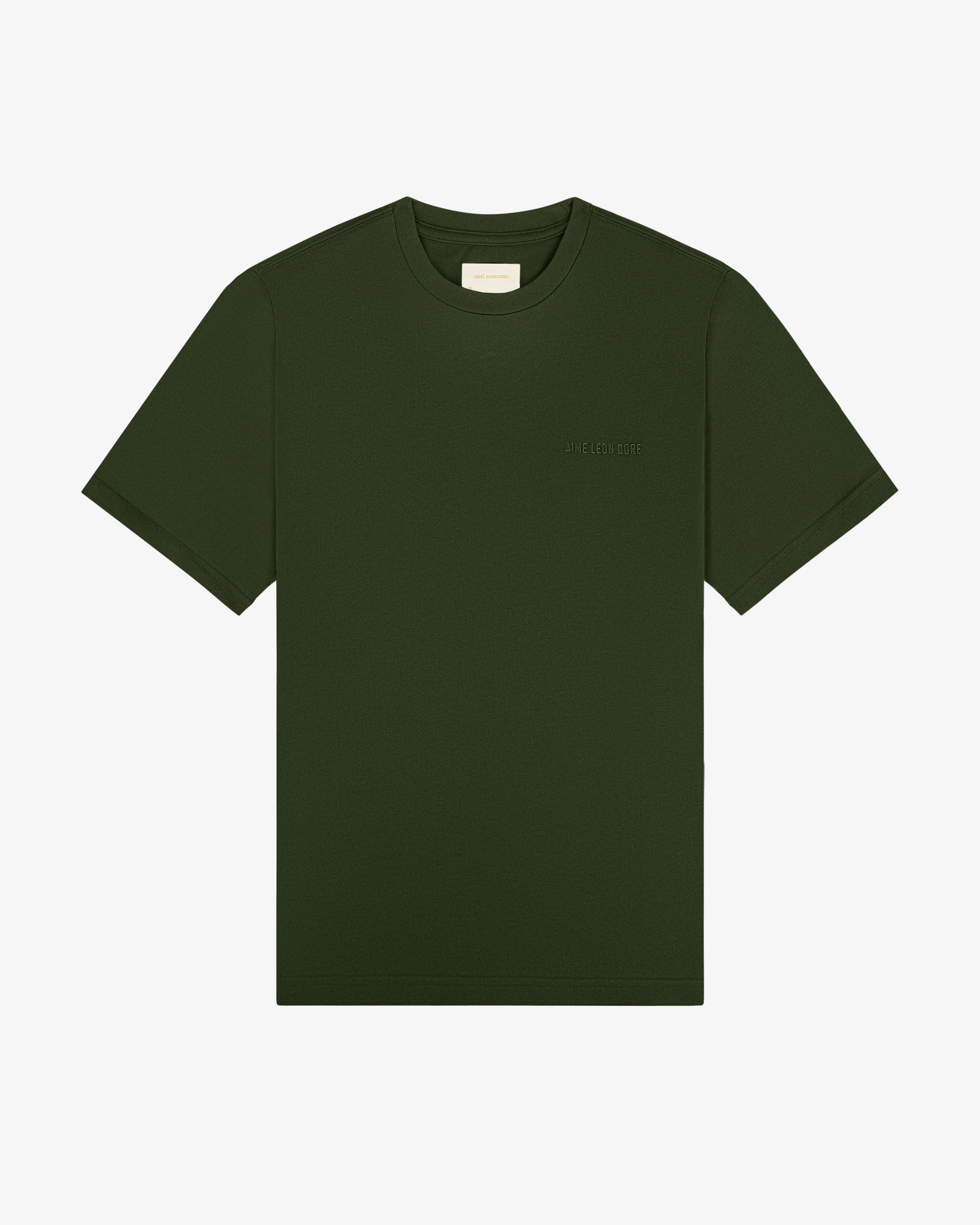 Tonal Logo Tee in dark green, short-sleeve, front view on white background.