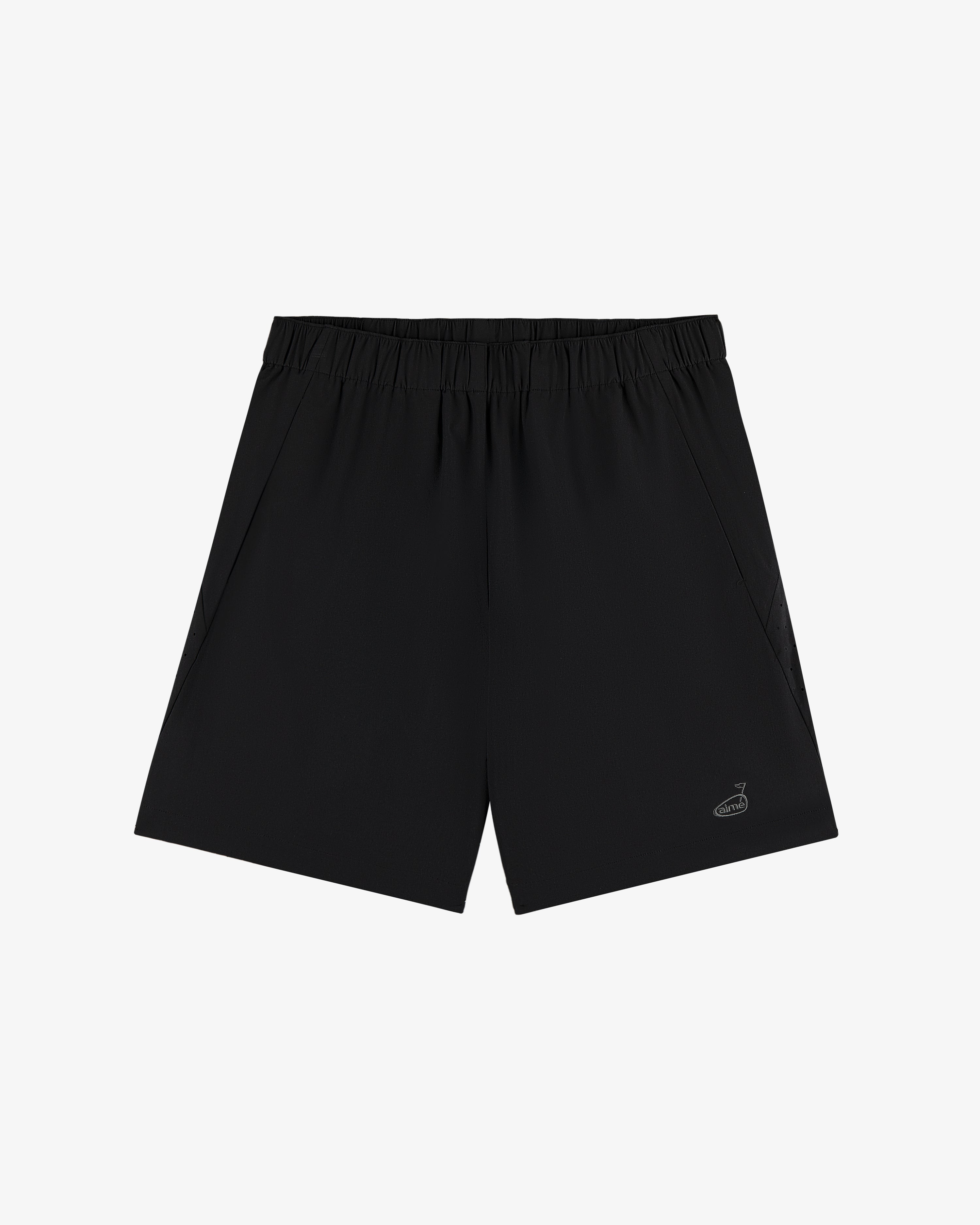 ALD Golf Performance Short: black, elastic waistband, side pockets, small logo on lower left leg.