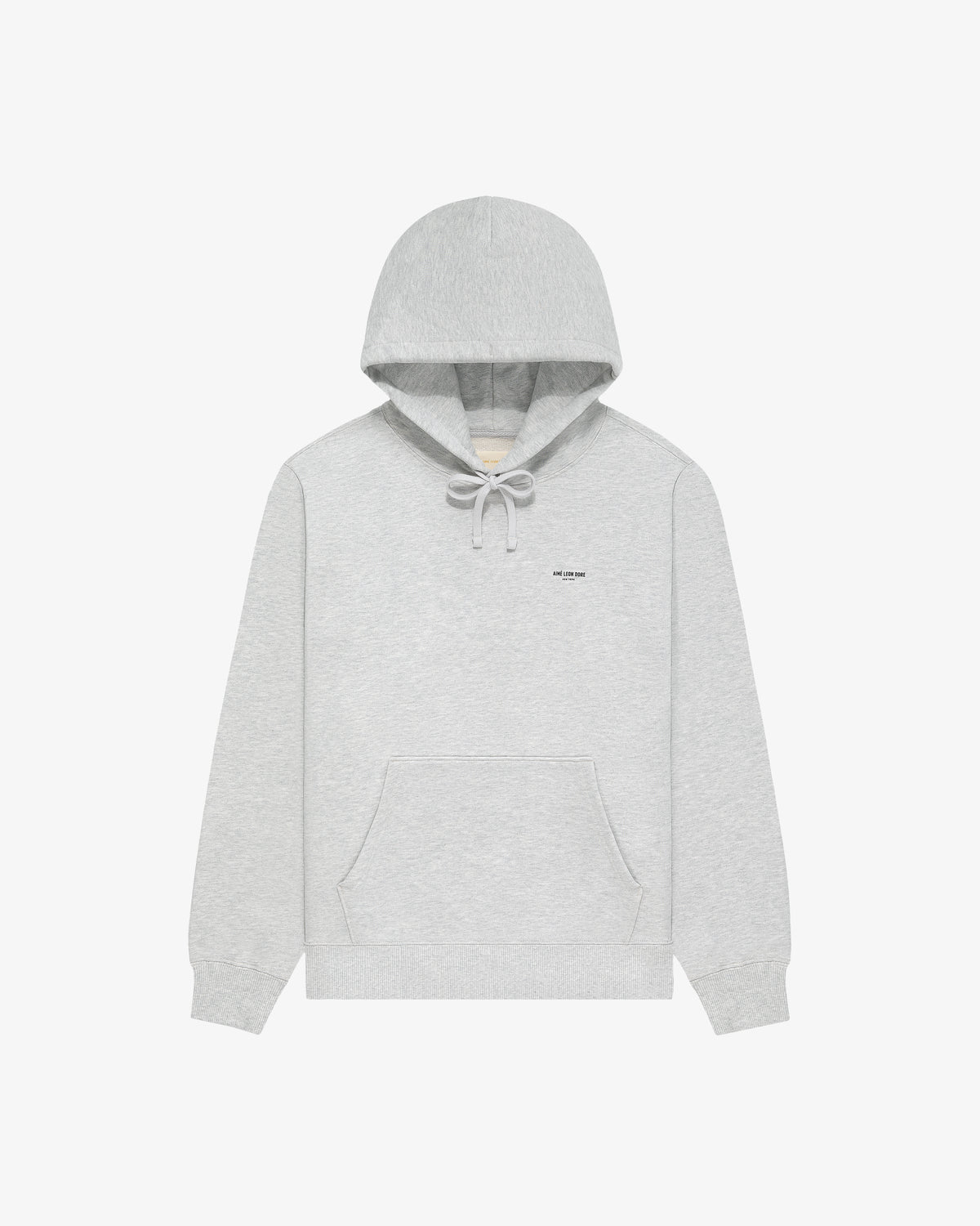Light gray Micro Logo Hoodie with drawstrings, front pouch pocket, and small text logo on left chest.