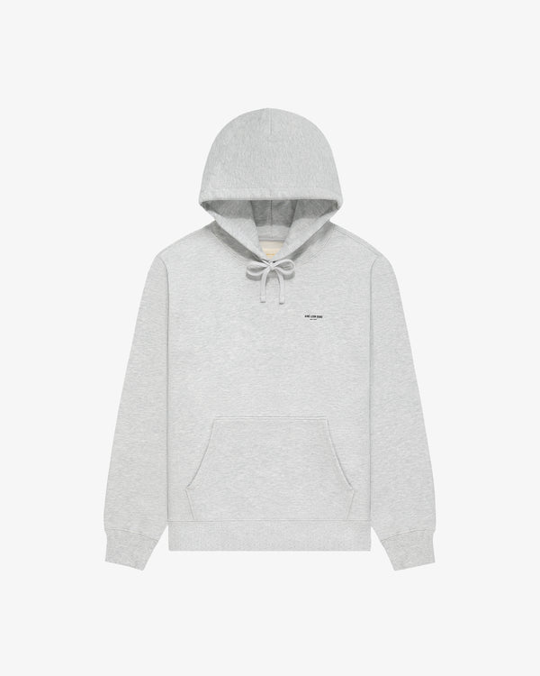Light gray Micro Logo Hoodie with drawstrings, front pouch pocket, and small text logo on left chest.