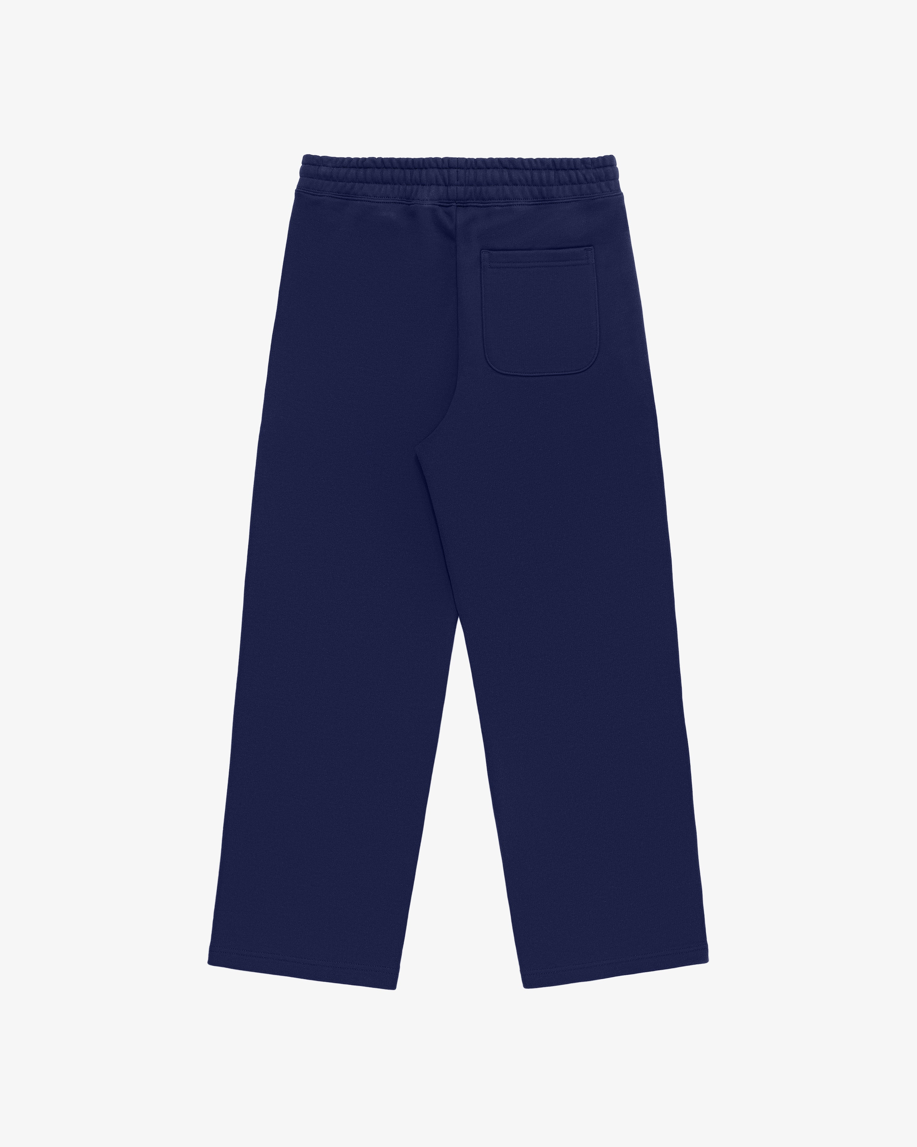 Unisphere Sweatpants in navy blue with an elastic waistband and a single back pocket, shown flat on a white background.