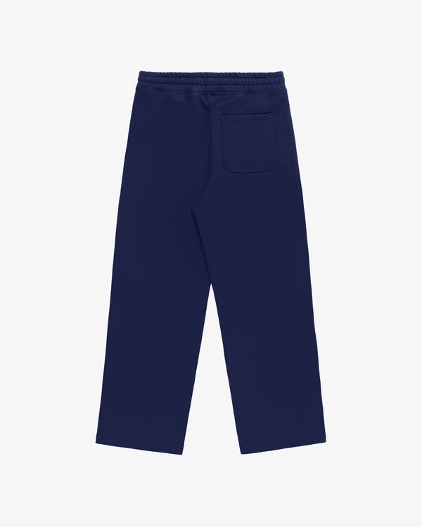 Unisphere Sweatpants in navy blue with an elastic waistband and a single back pocket, shown flat on a white background.