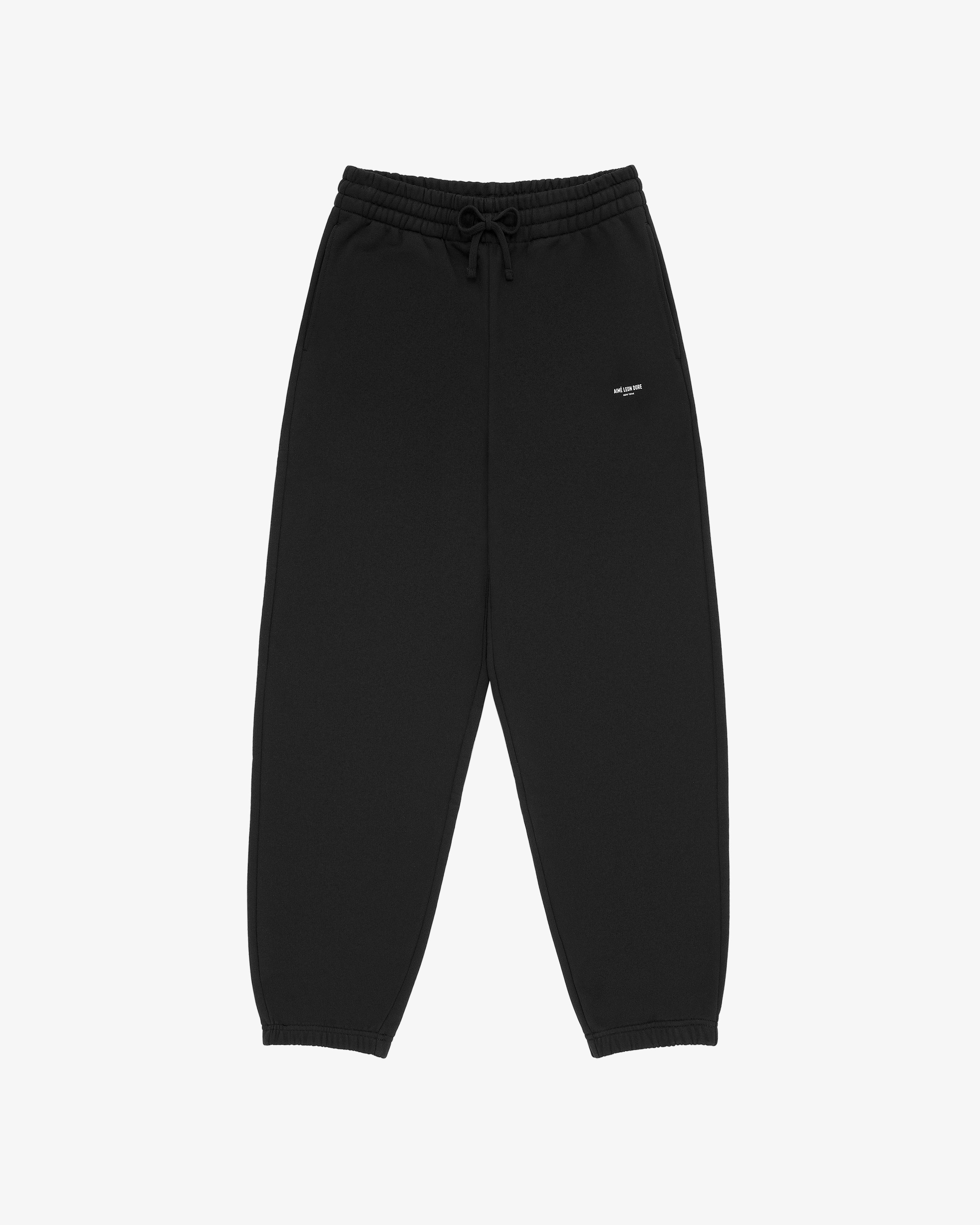 Micro Logo Sweatpants with elastic waistband, drawstring, and small white logo on left thigh, shown on white background.