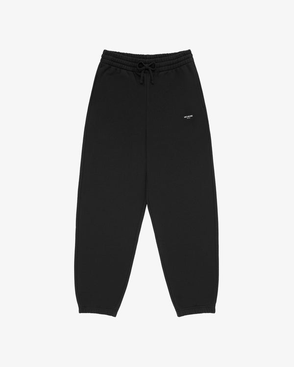 Micro Logo Sweatpants with elastic waistband, drawstring, and small white logo on left thigh, shown on white background.