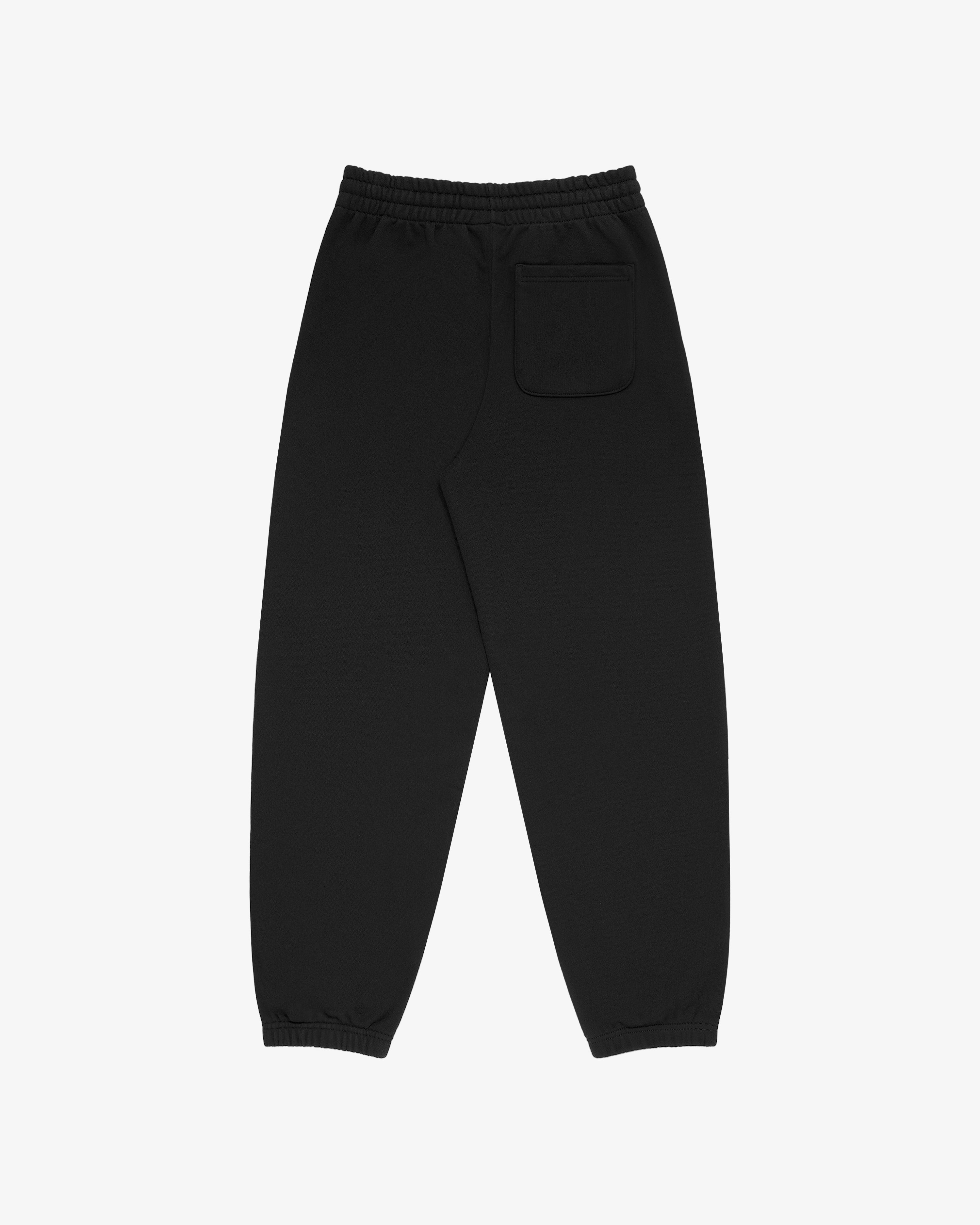 Micro Logo Sweatpants with elastic waistband, elastic cuffs, and a back pocket shown on a white background.
