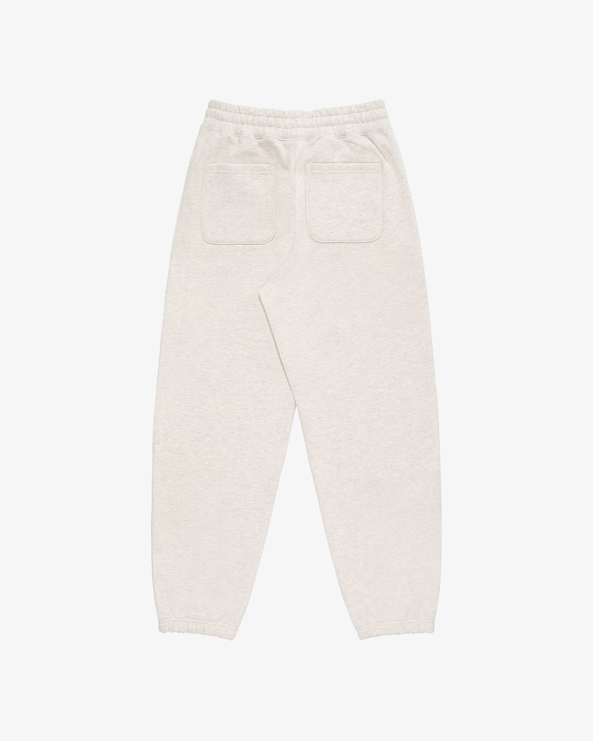 Back view of Tonal Logo Sweatpants in light beige with elastic waistband, back pockets, and cuffs on white background.
