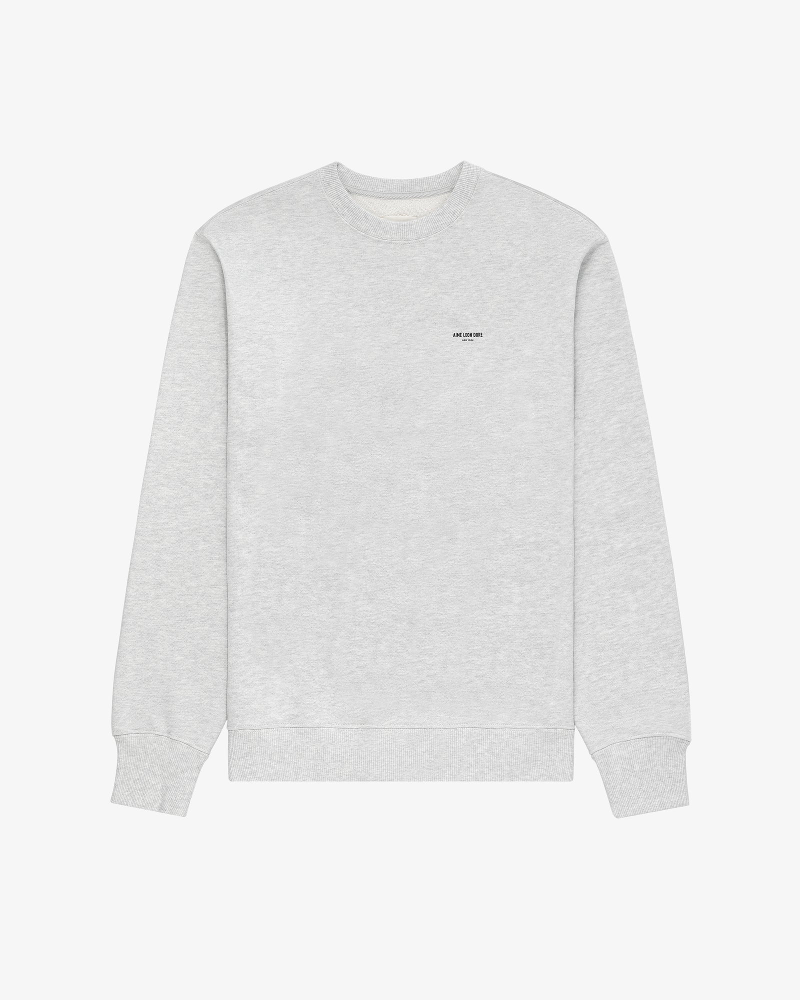 Light gray Micro Logo Crewneck Sweatshirt with small black chest text, shown on a plain white background.
