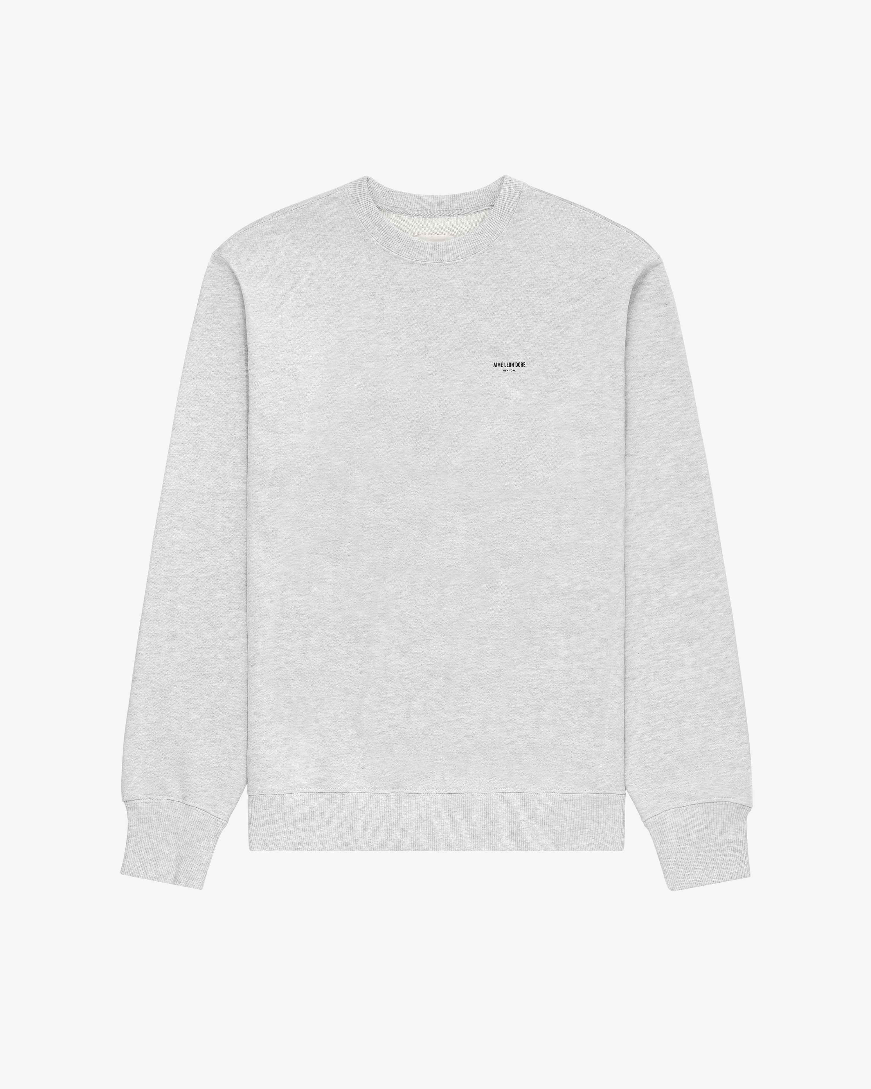 Light gray Micro Logo Crewneck Sweatshirt with small black chest text, shown on a plain white background.