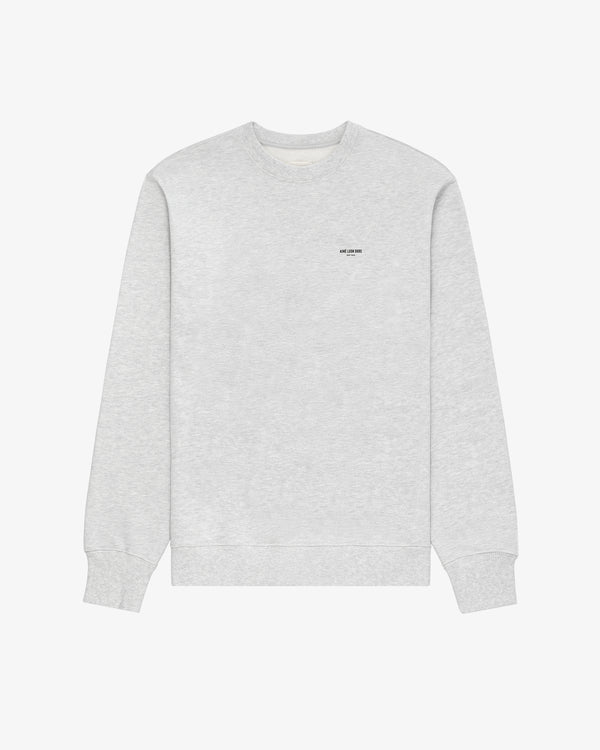 Light gray Micro Logo Crewneck Sweatshirt with small black chest text, shown on a plain white background.