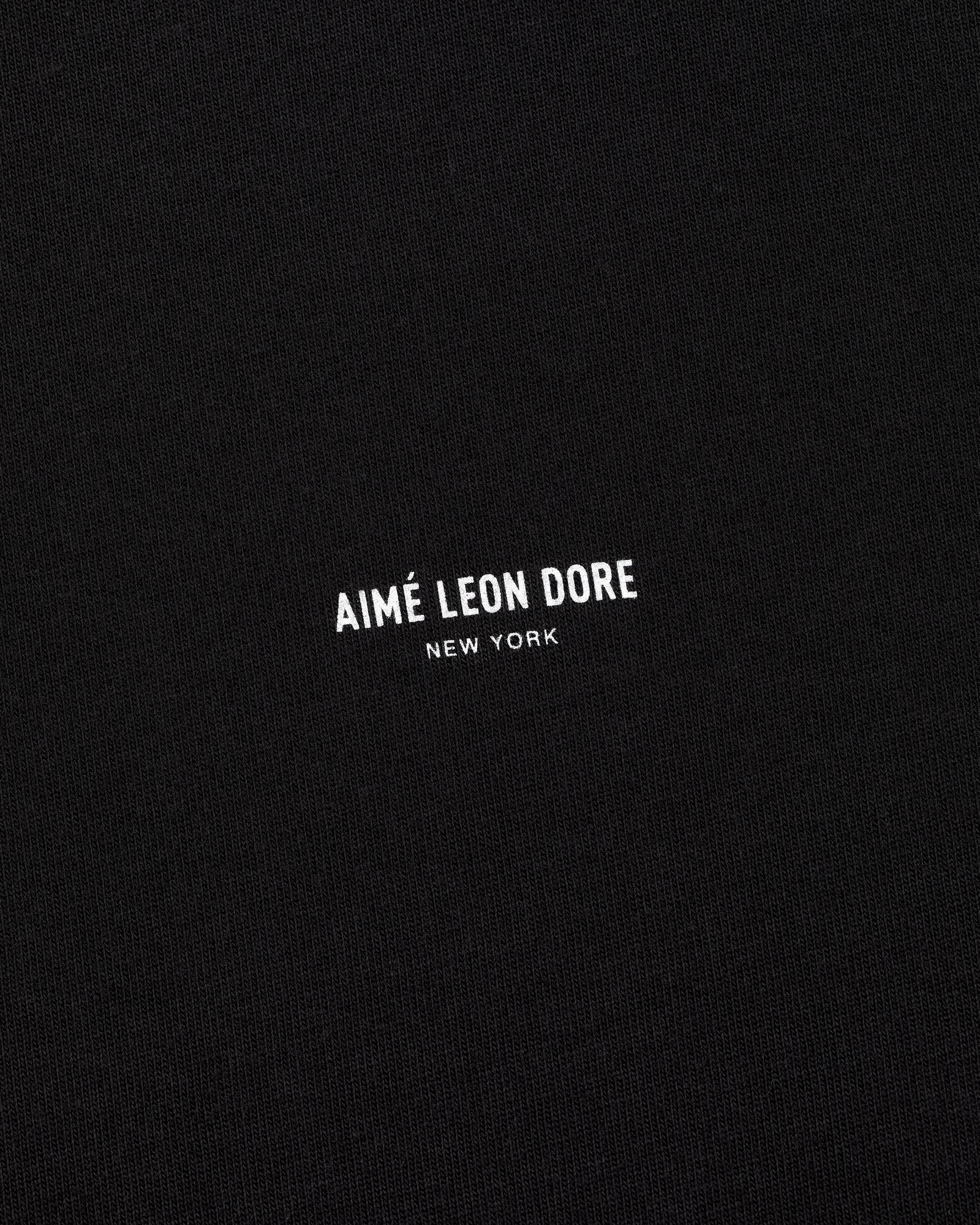 Black Micro Logo Tee with small white AIMÉ LEON DORE NEW YORK text in the center.