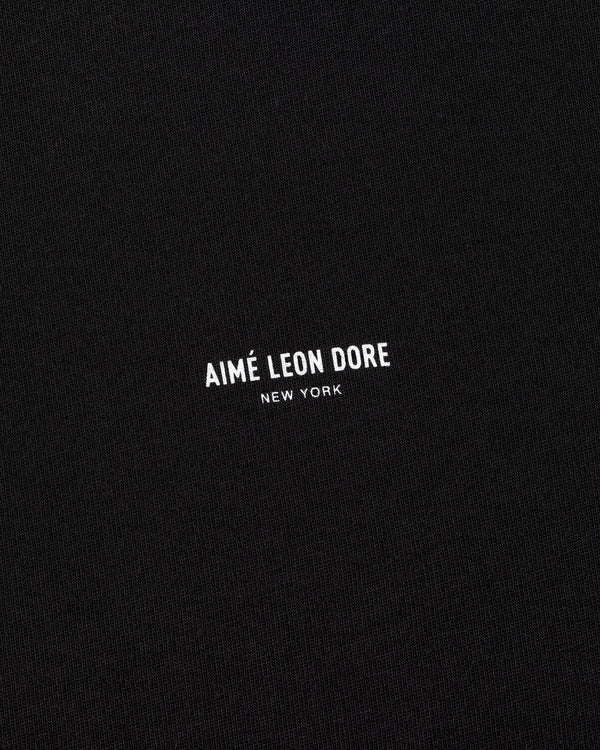 Black Micro Logo Tee with small white AIMÉ LEON DORE NEW YORK text in the center.