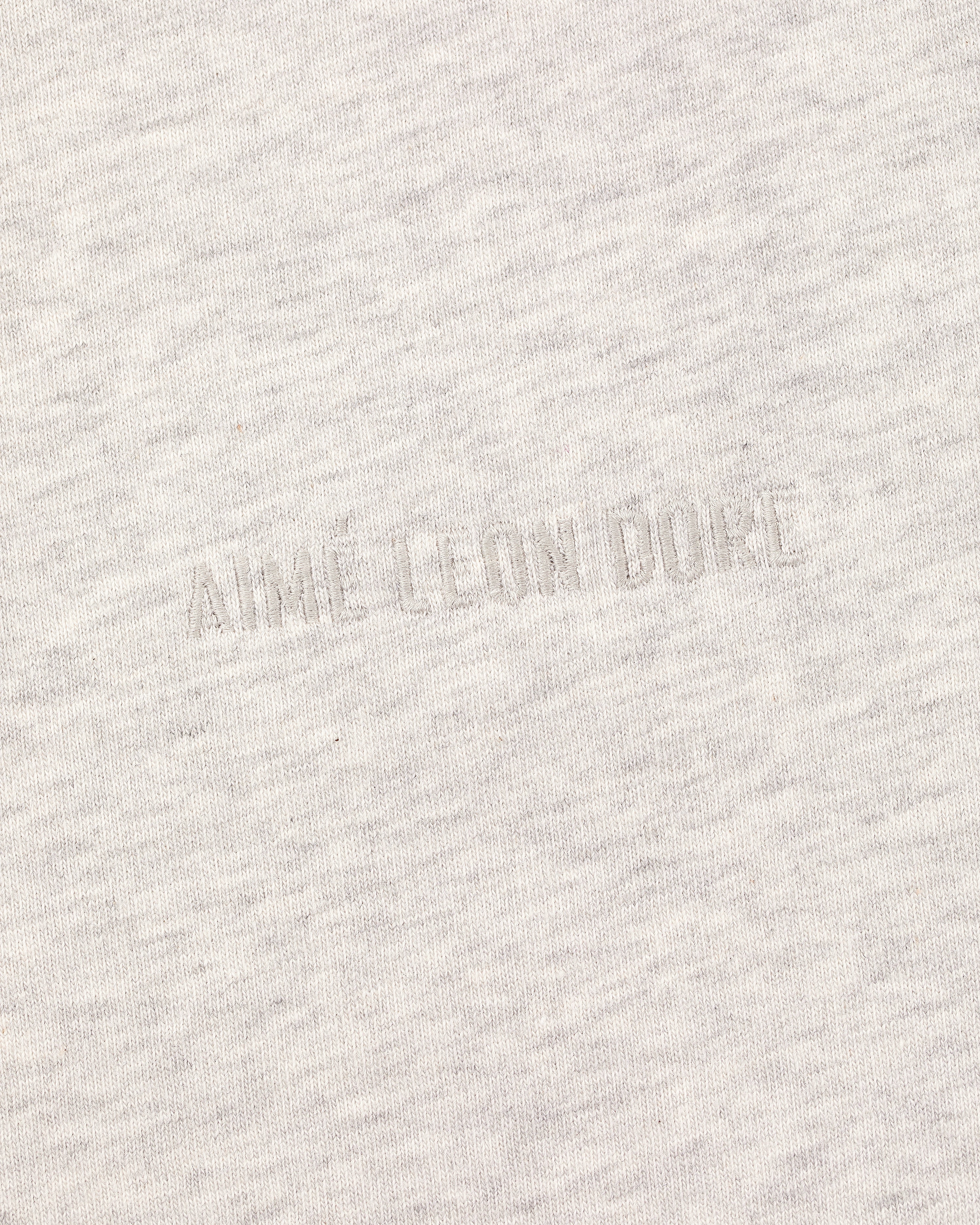 Close-up of the Long-Sleeve Tonal Logo Tee's light gray fabric with an embossed AIMÉ LEON DORE logo blending in.