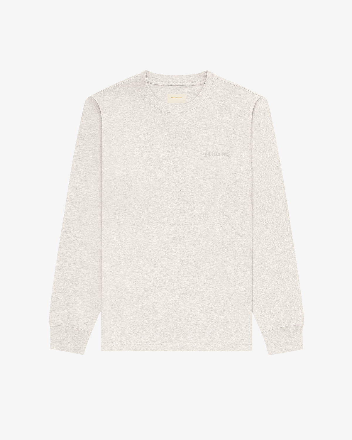 Long-Sleeve Tonal Logo Tee in light gray, crewneck style, laid flat on a white background.