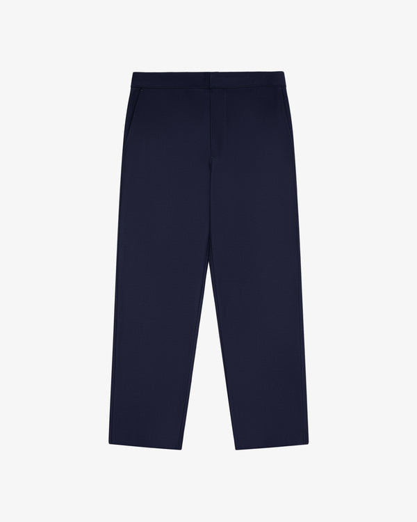 Tropical Wool Elasticated Waist Suit Trouser in navy, straight-leg and tailored fit, shown laid flat on white.