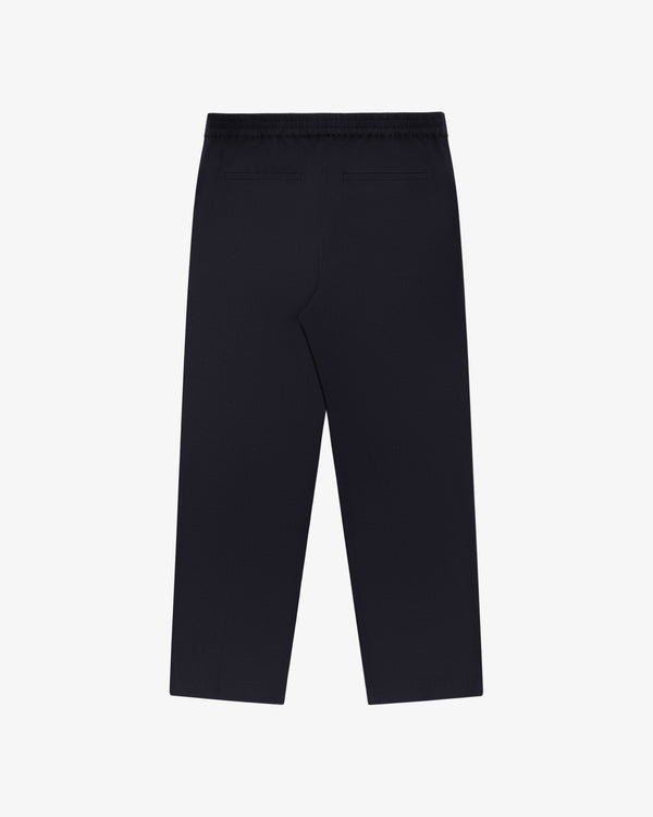 Back view of Tropical Wool Elasticated Waist Suit Trouser in black with two welt pockets, shown on a white background.