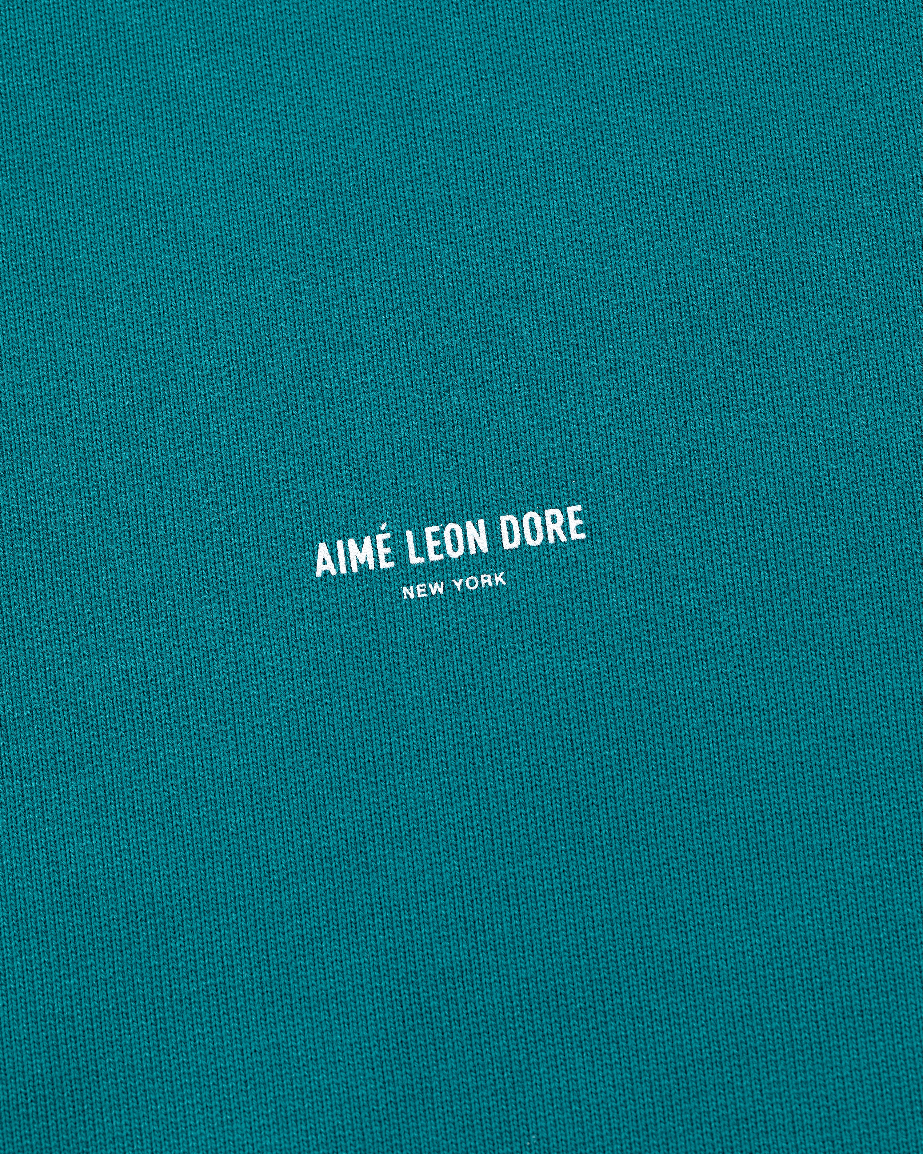 Green Micro Logo Tee with small white “AIMÉ LEON DORE NEW YORK” text centered on the chest.