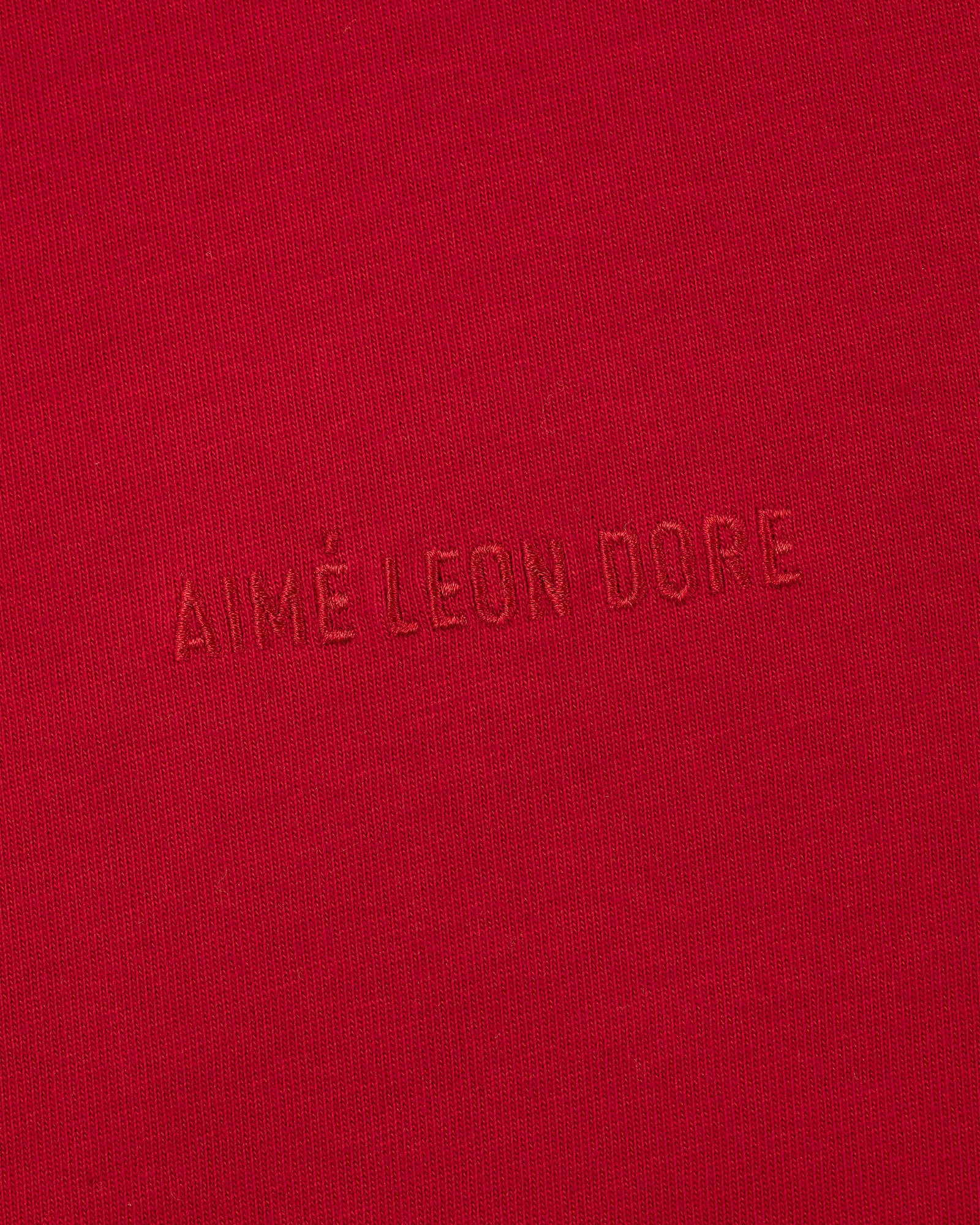 Tonal Logo Tee in red fabric featuring AIMÉ LEON DORE embroidered in matching red at the center.