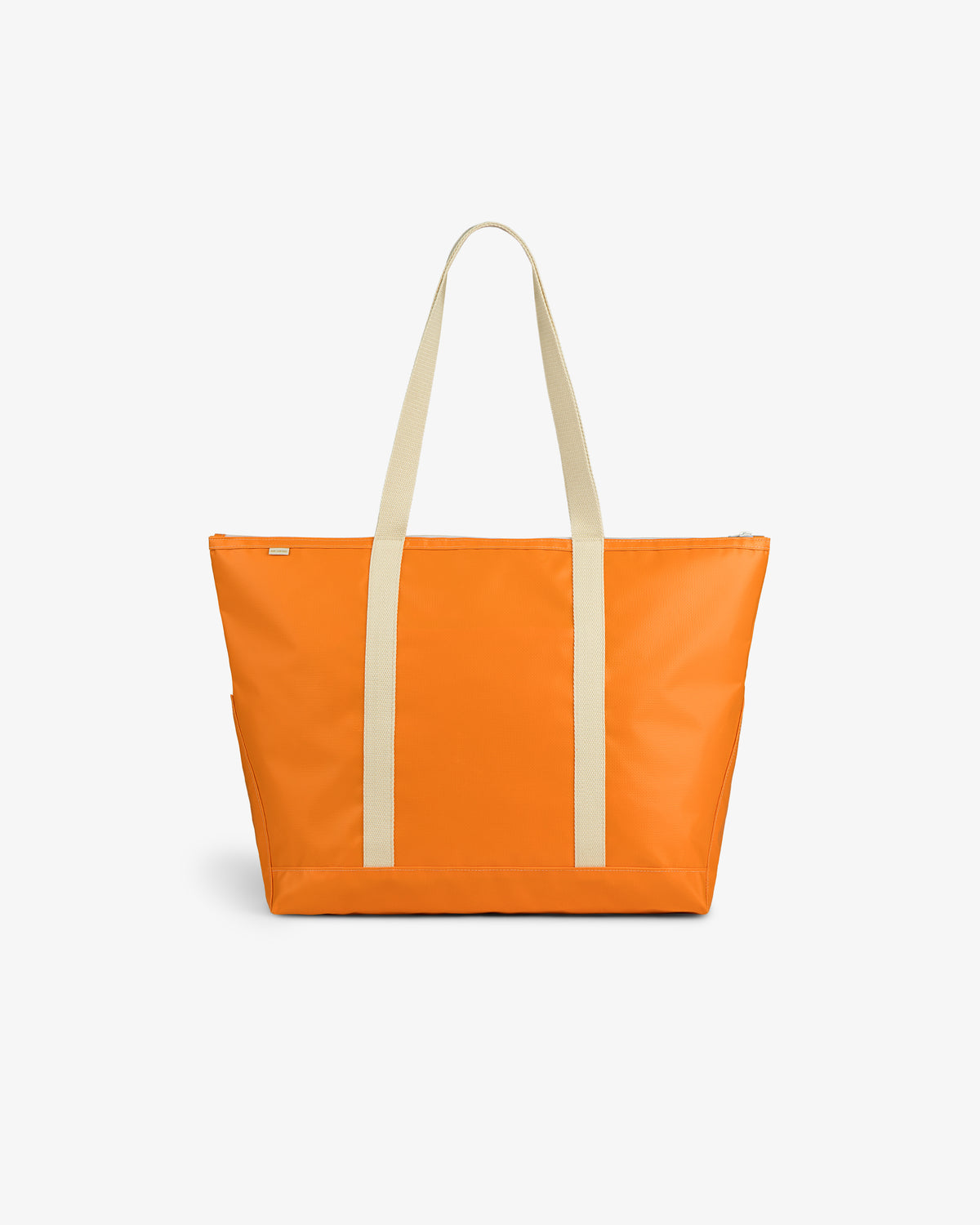 Carryall Marina Tote in orange with beige shoulder straps, shown on a plain white background.
